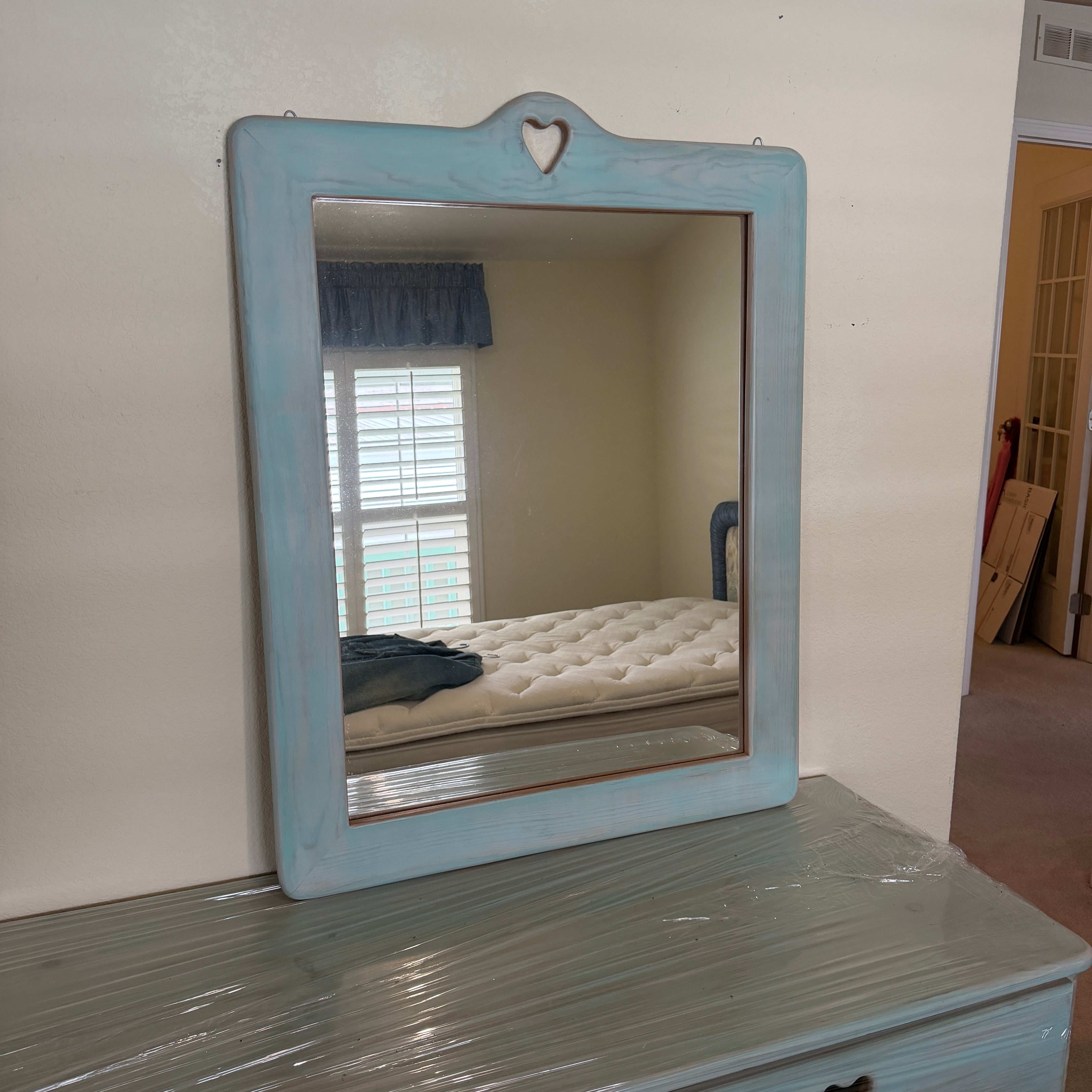 3-Piece Girls Solid Wood Aqua Blue Bedroom Set (Dresser, Nightstand, Mirror)