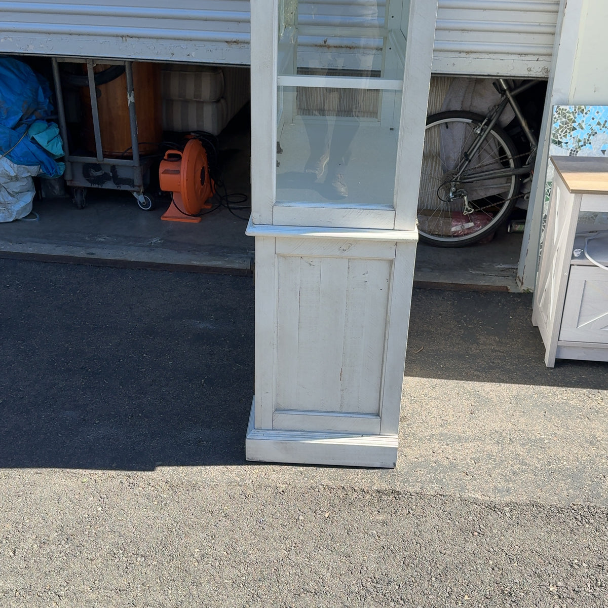 Beautiful Bronwyn Style Alabaster Lighted Solid Wood Hutch / Cabinet