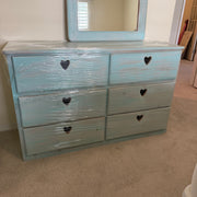 3-Piece Girls Solid Wood Aqua Blue Bedroom Set (Dresser, Nightstand, Mirror)