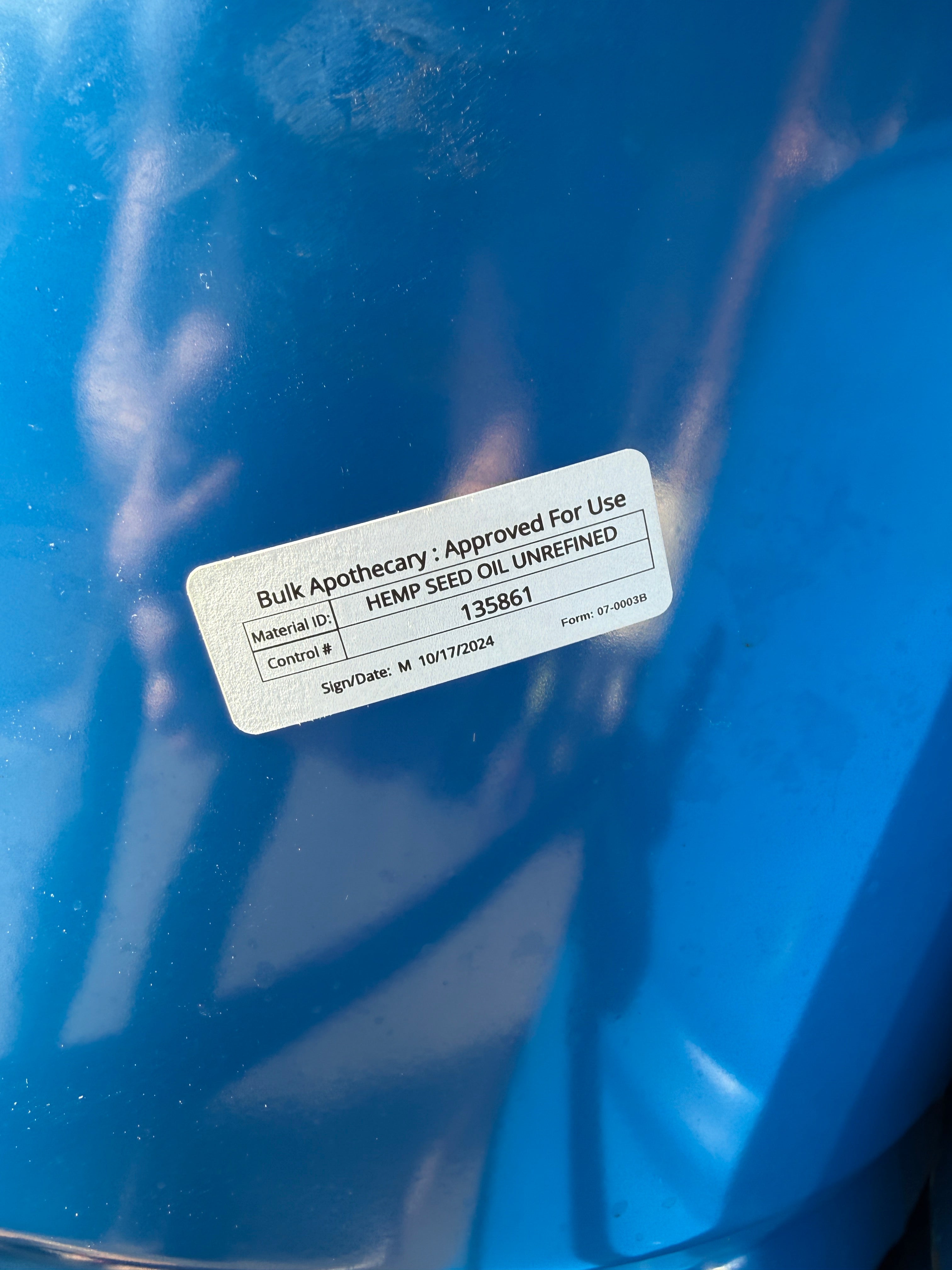 55 Gallon Sealed Unrefined Hemp Seed Oil From Bulk Apothecary