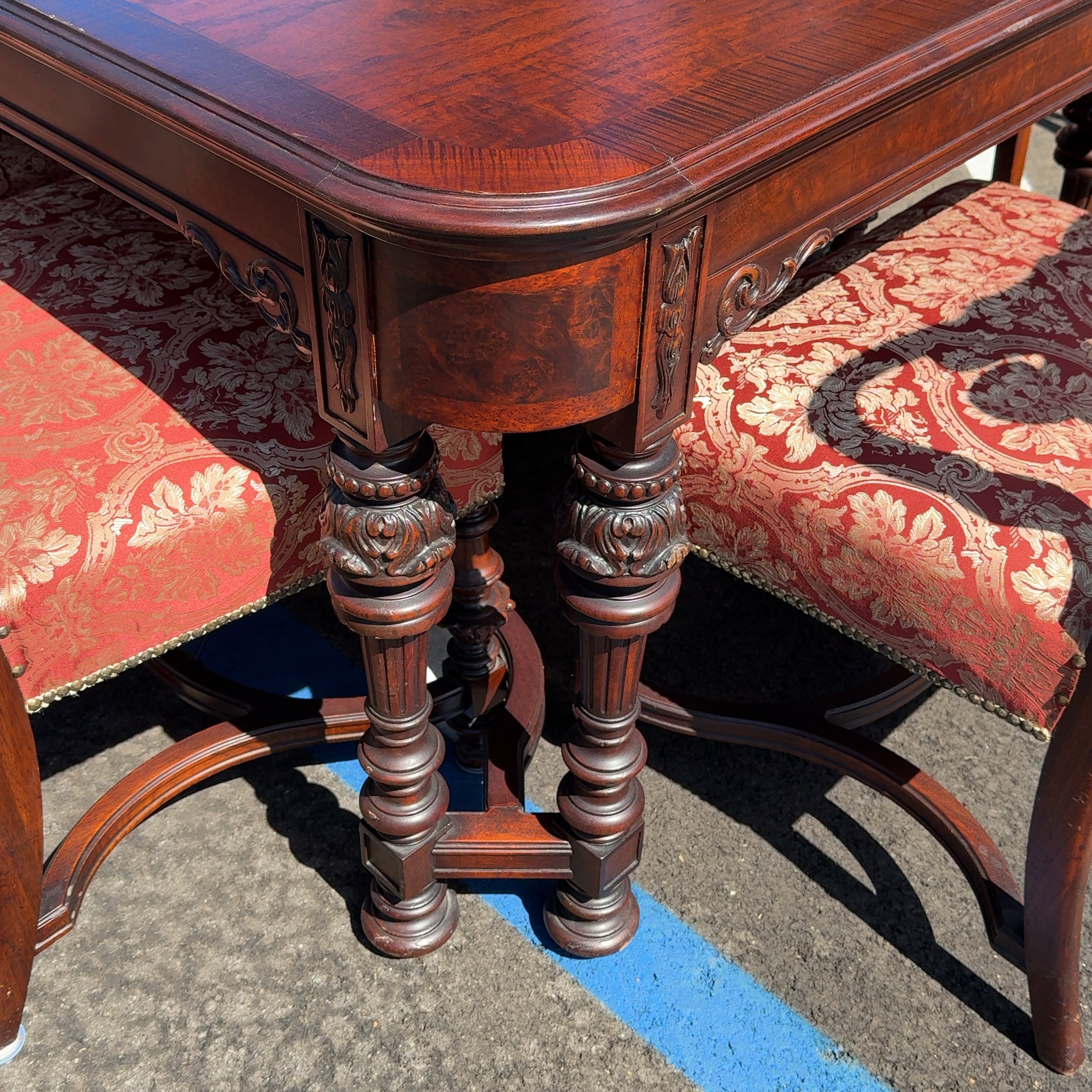 Antique 1920's Jacobean 9 Pc Dining Table Set