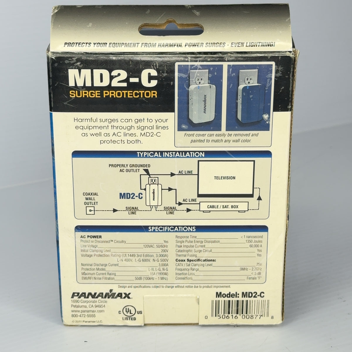 Panamax MD2-C Surge Protector 2 Outlet Coaxial Protection for TV DVR Satellite