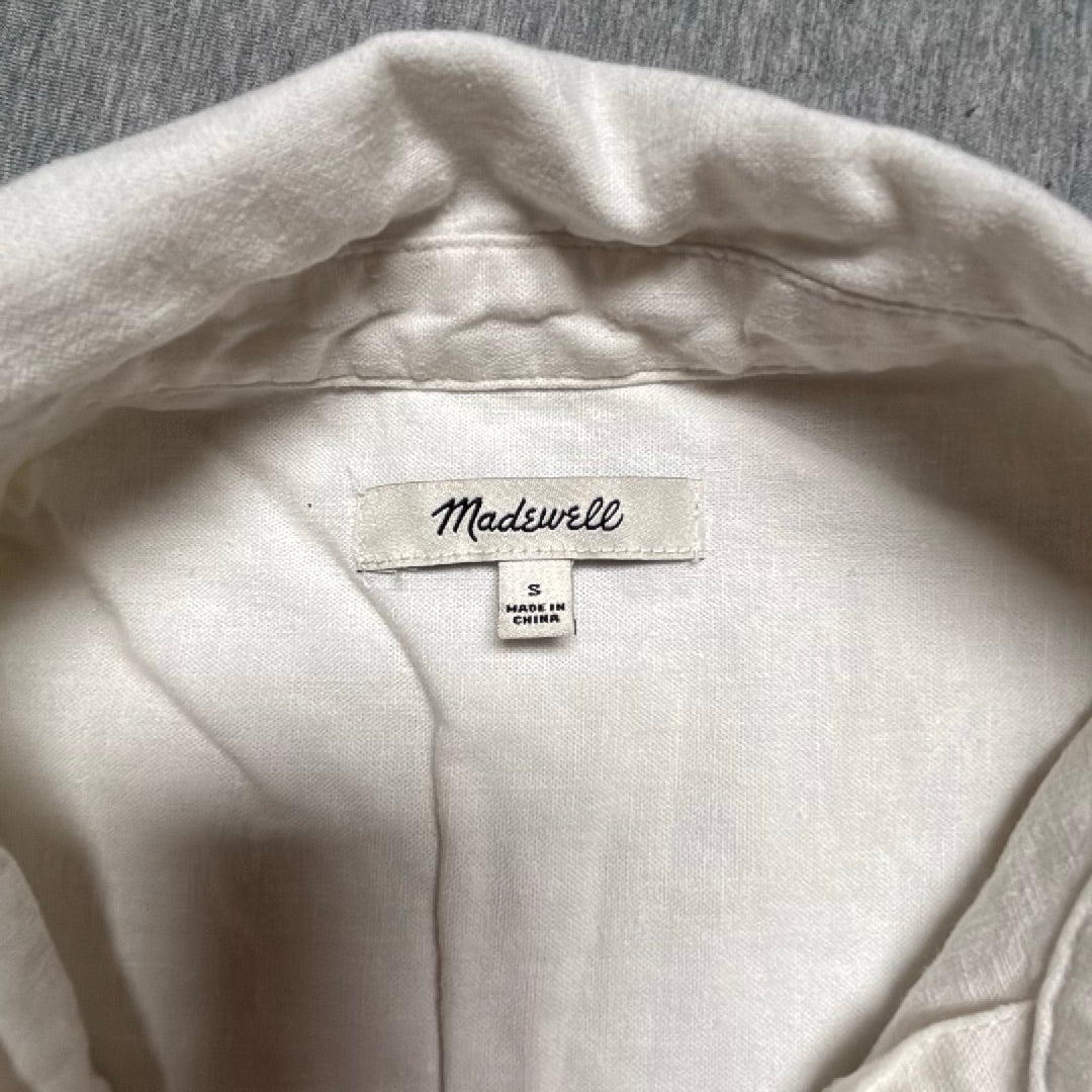 Madewell Womens White Linen Blend Short Sleeve Split Neck Popover Top Size S
