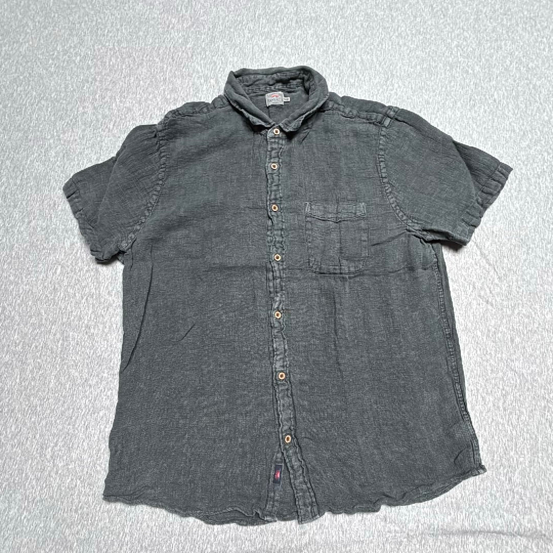 Faherty Mens 100% Linen Short Sleeve Button Down Shirt Charcoal Grey XXL