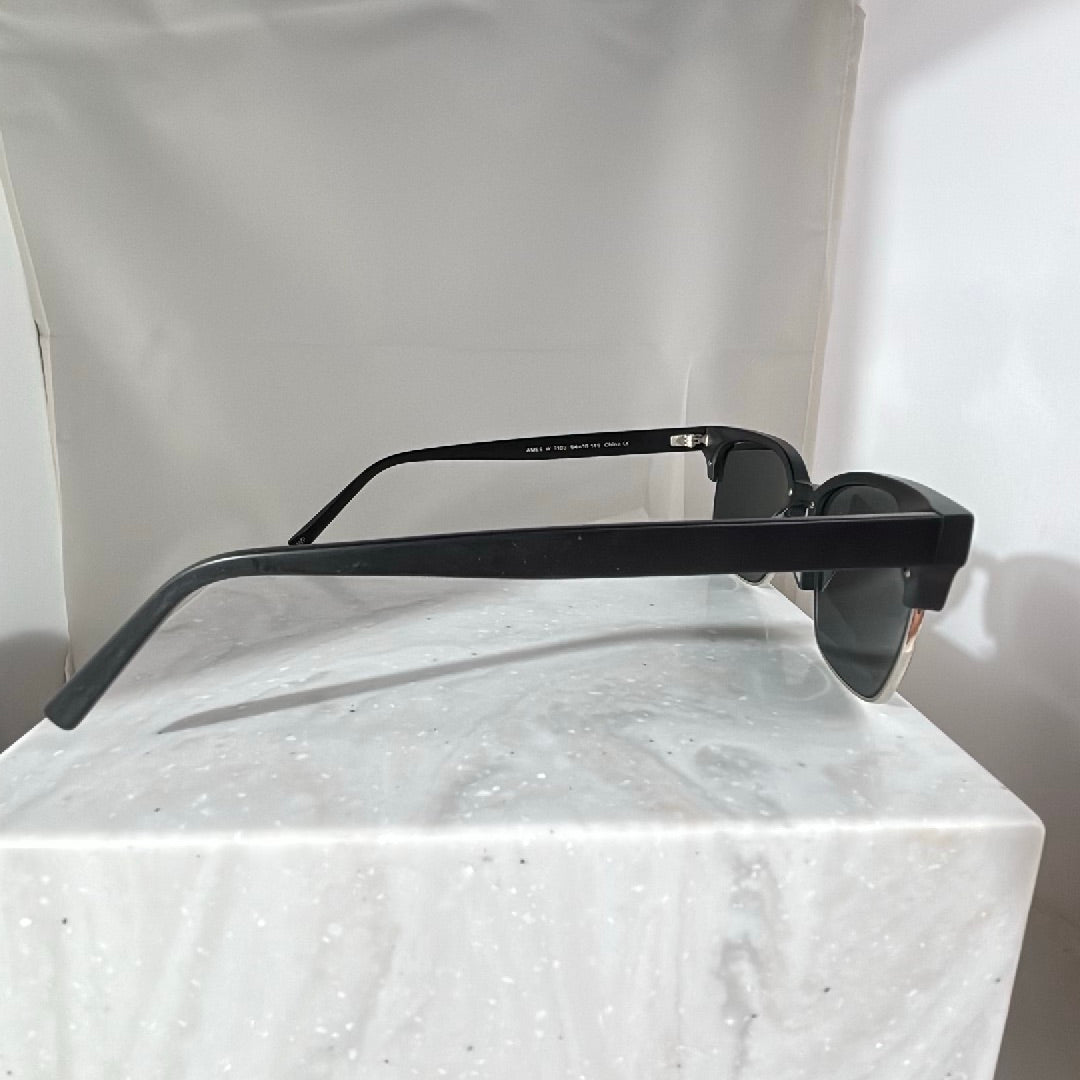 Warby Parker Ames Wide Sunglasses Black Matte Polished Silver 3103 SRW 54-18-145