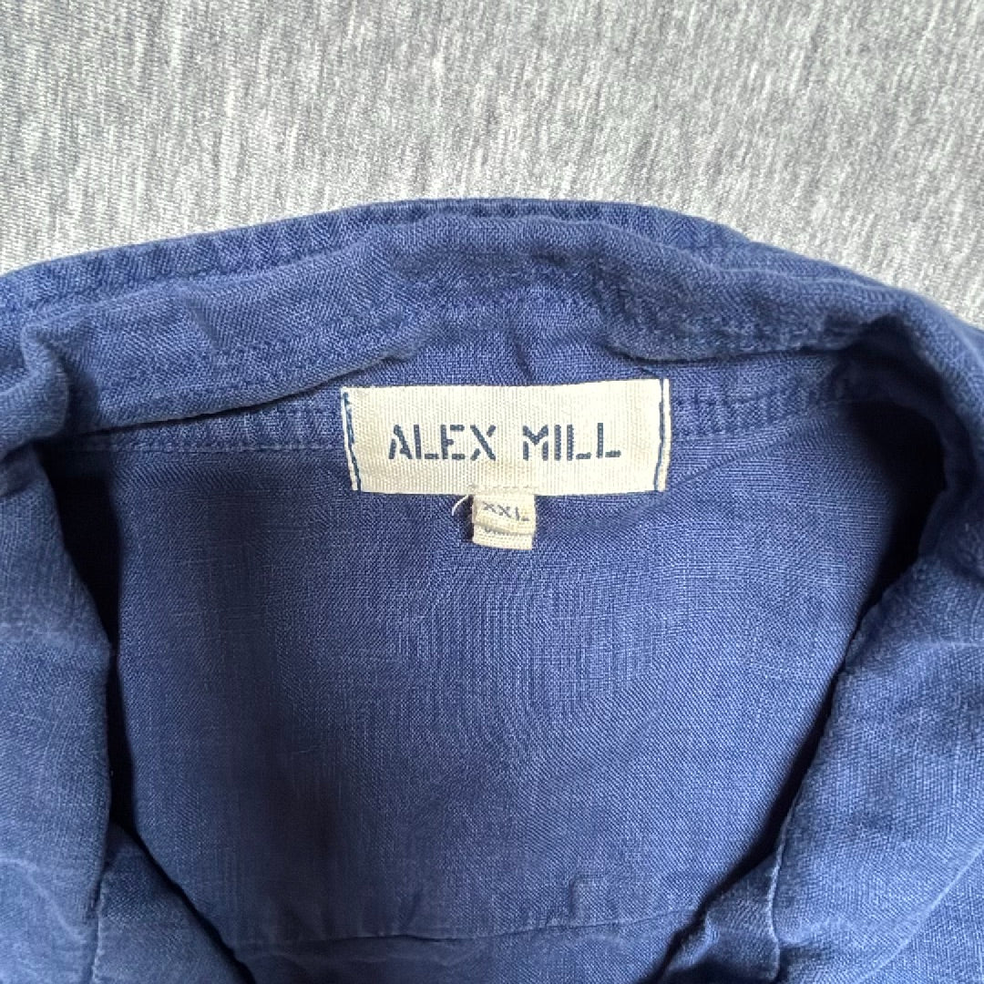 Alex Mill Mens XXL Navy Blue 100% Linen Short Sleeve Button Down Shirt