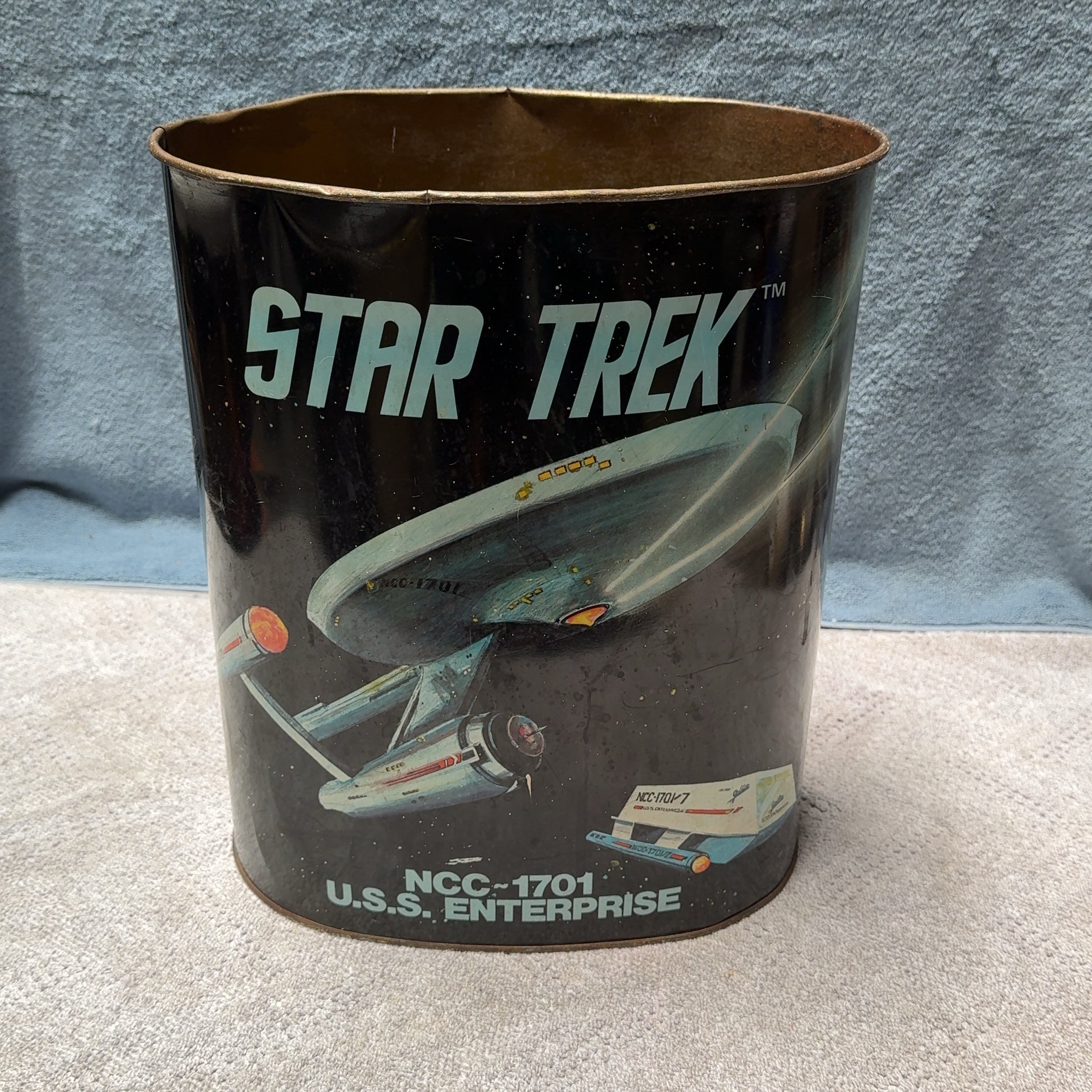 Rare! 1977 Star Trek USS Enterprise Metal Trash Can