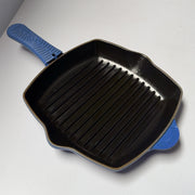 Le Creuset Signature Cast Iron #26 10.25 Inch Square Skillet Grill Cobalt Blue
