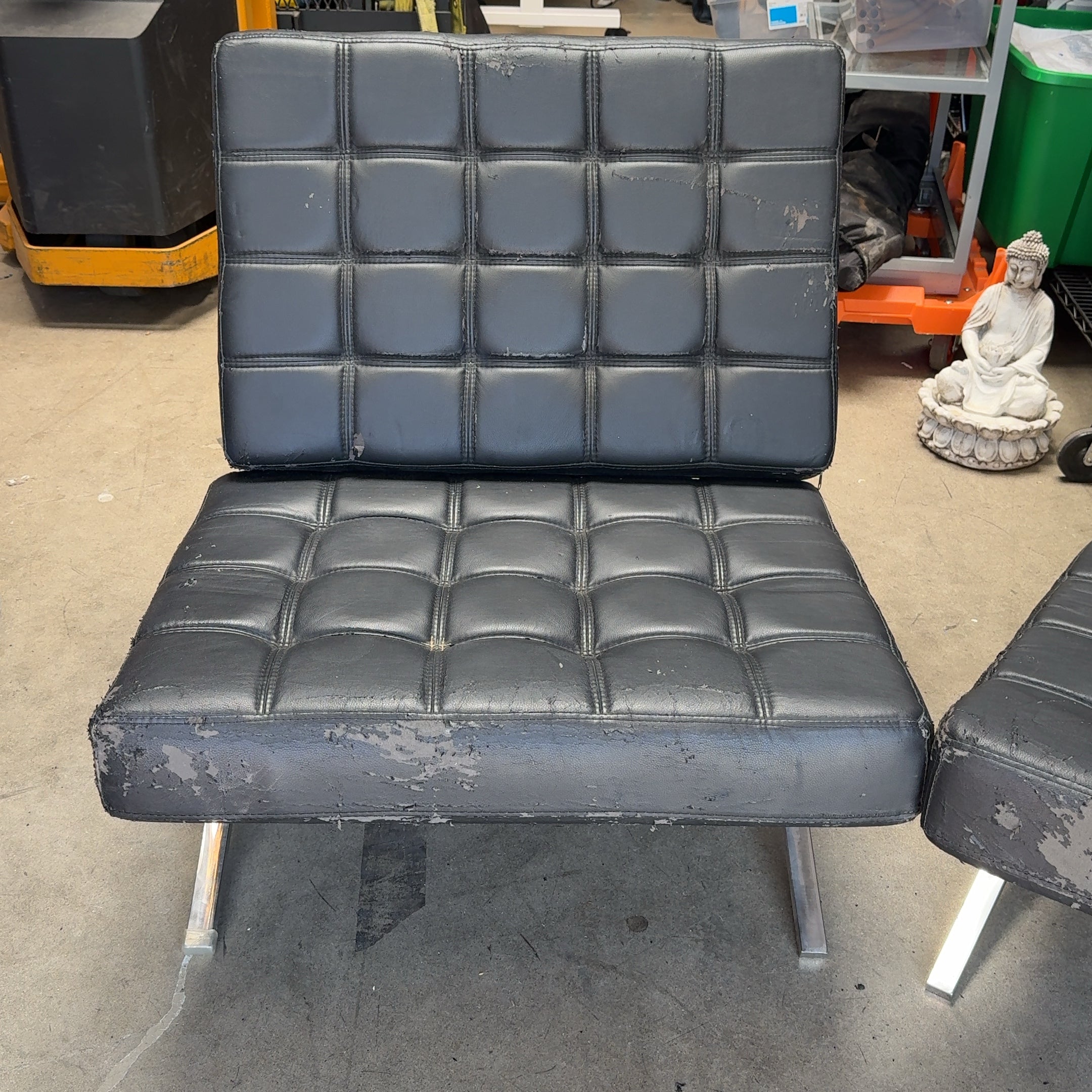 2 - MCM Barcelona Style Faux Leather Chairs *Need to be re-covered*