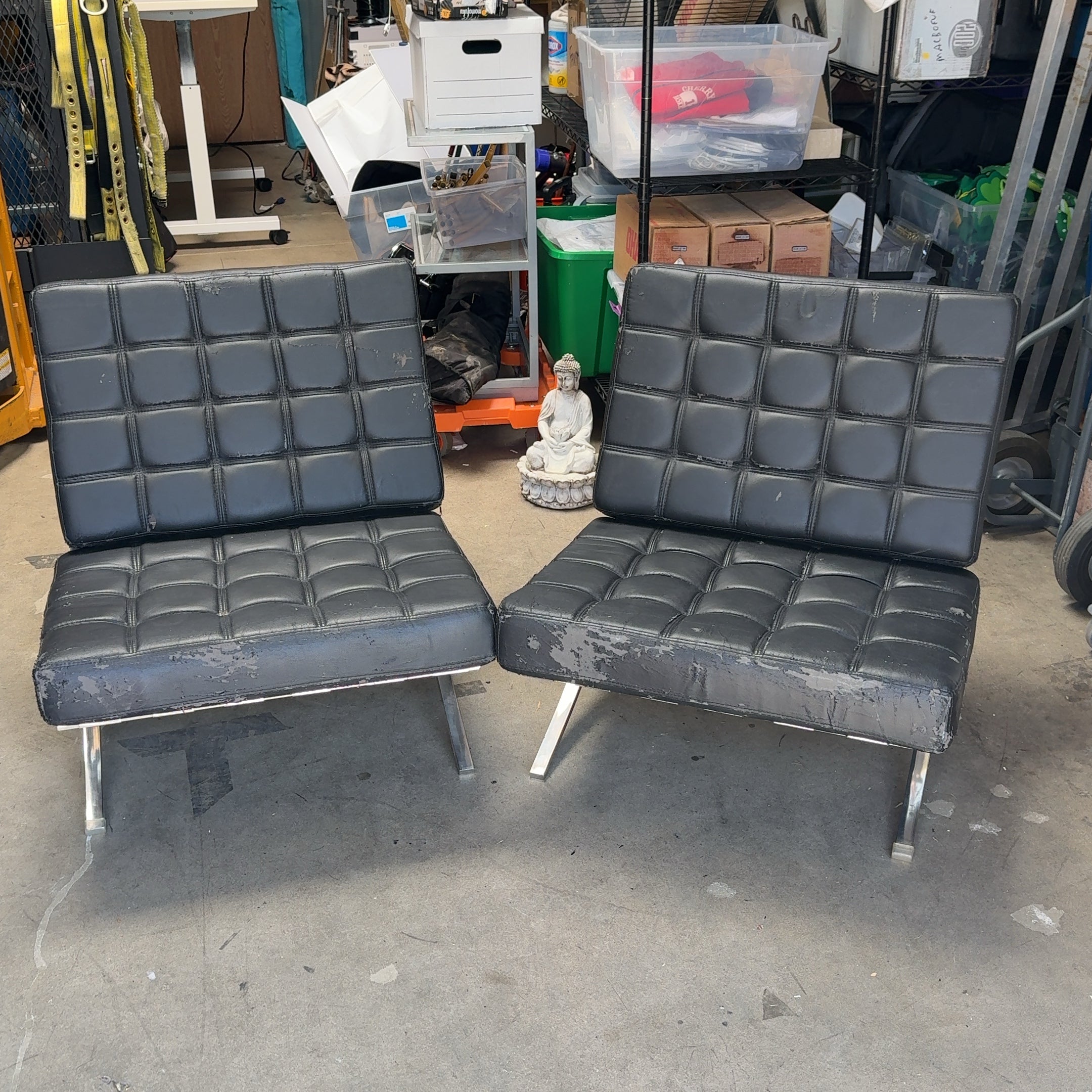 2 - MCM Barcelona Style Faux Leather Chairs *Need to be re-covered*