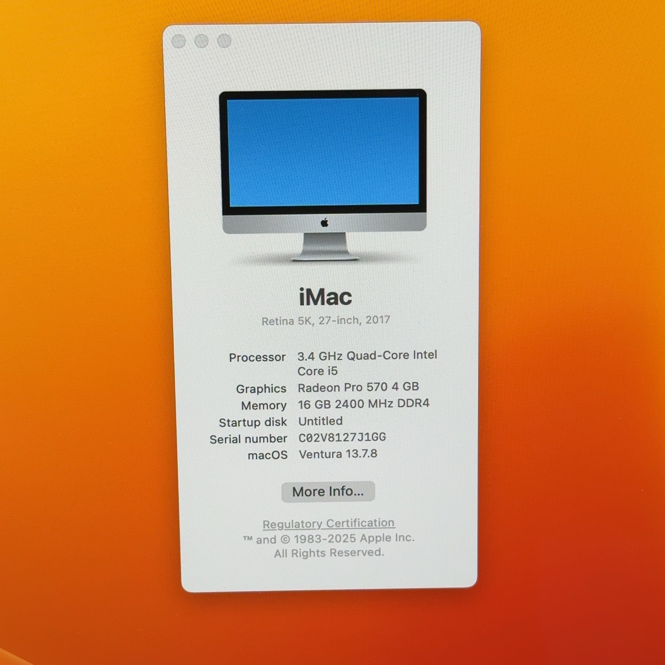 2017 5K Retina 27" iMac 3.4GHz Quad-Core Intel i5 16GB RAM...