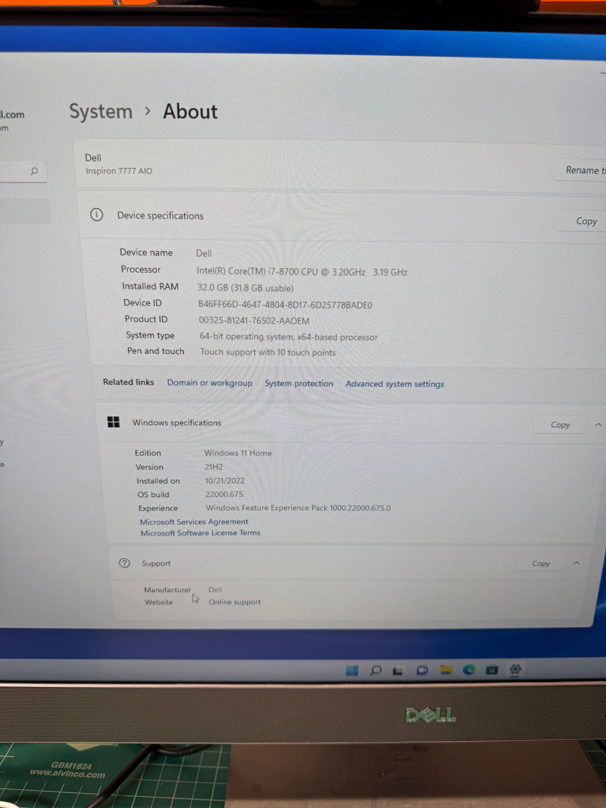 Dell Inspiron 7777 AIO Computer i7-8700 3.20GHz, 32GB RAM, 1TB HD +Keyboard & Mouse