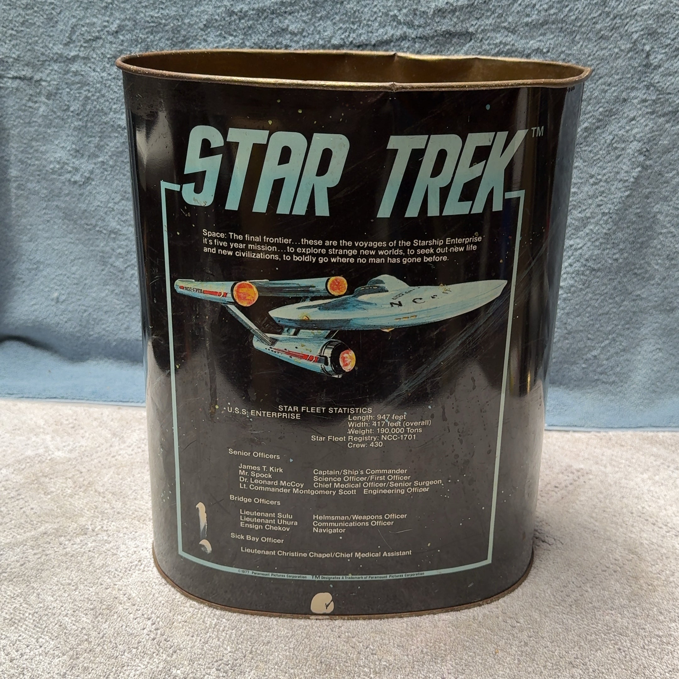Rare! 1977 Star Trek USS Enterprise Metal Trash Can