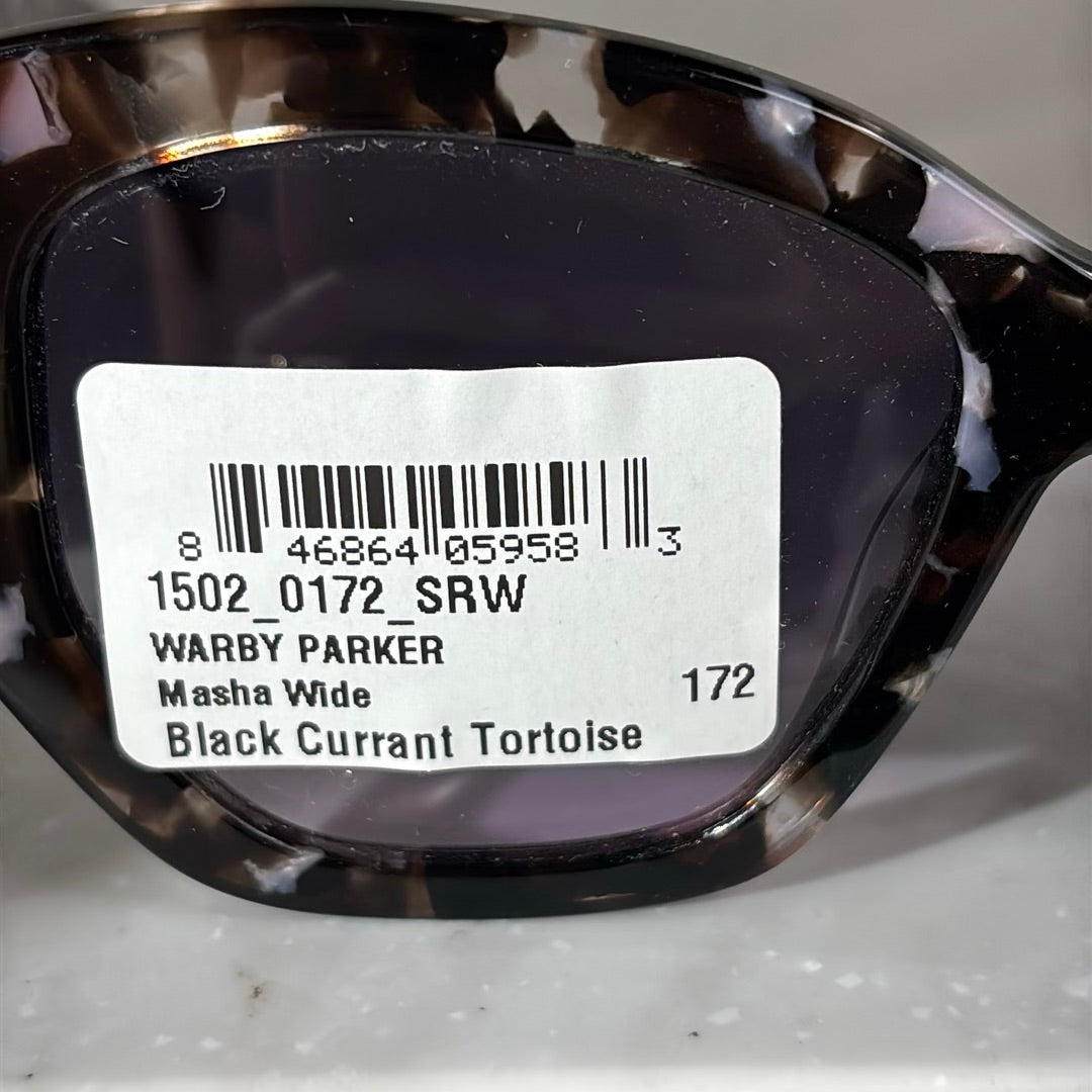Warby Parker Masha Wide Sunglasses Black Currant Tortoise Cat Eye 52-19-140