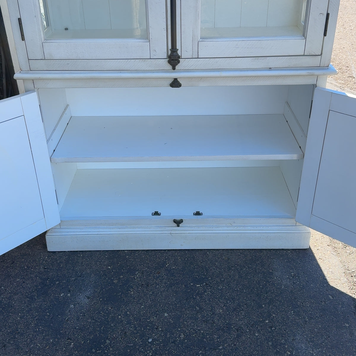 Beautiful Bronwyn Style Alabaster Lighted Solid Wood Hutch / Cabinet