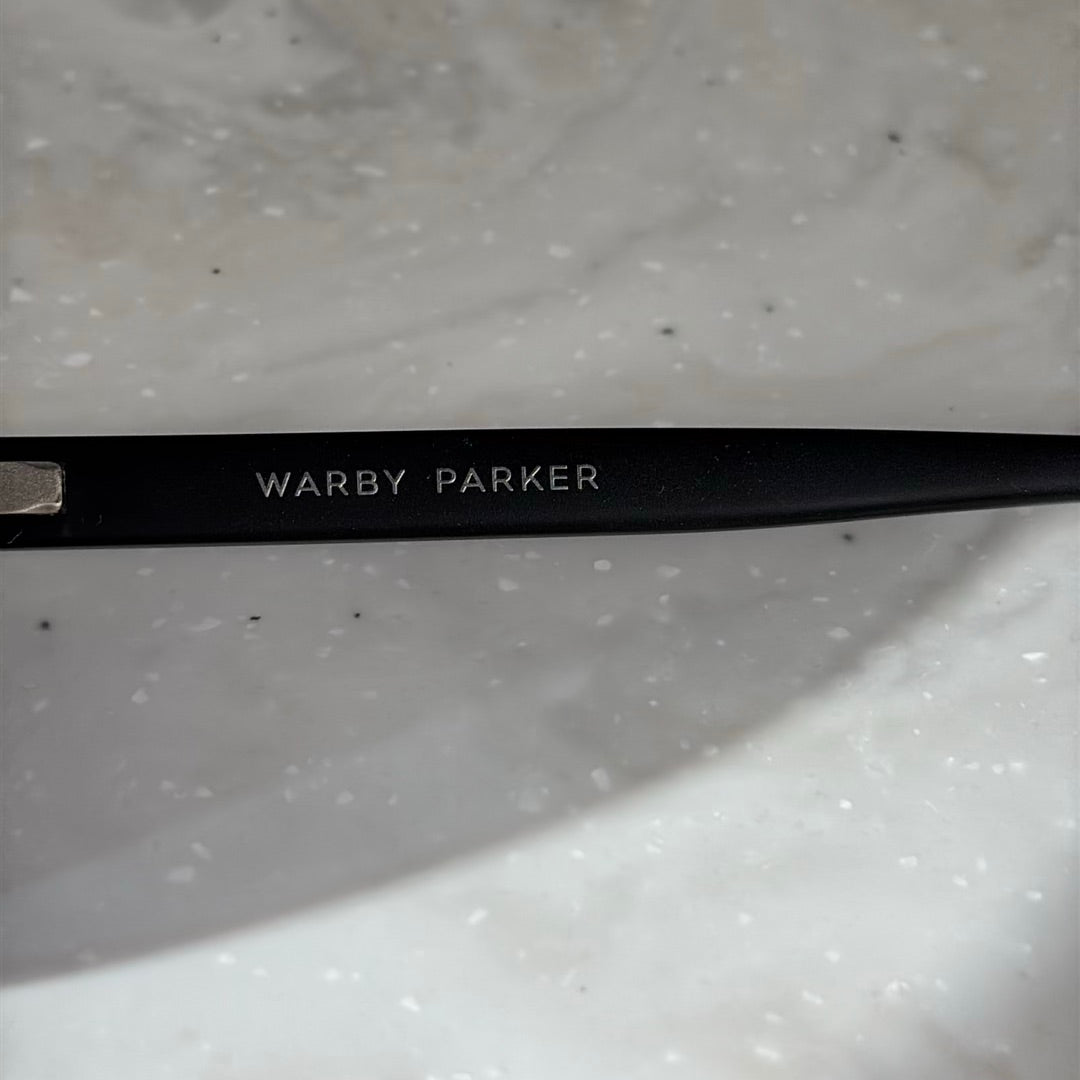 Warby Parker Ames Wide Sunglasses Black Matte Polished Silver 3103 SRW 54-18-145
