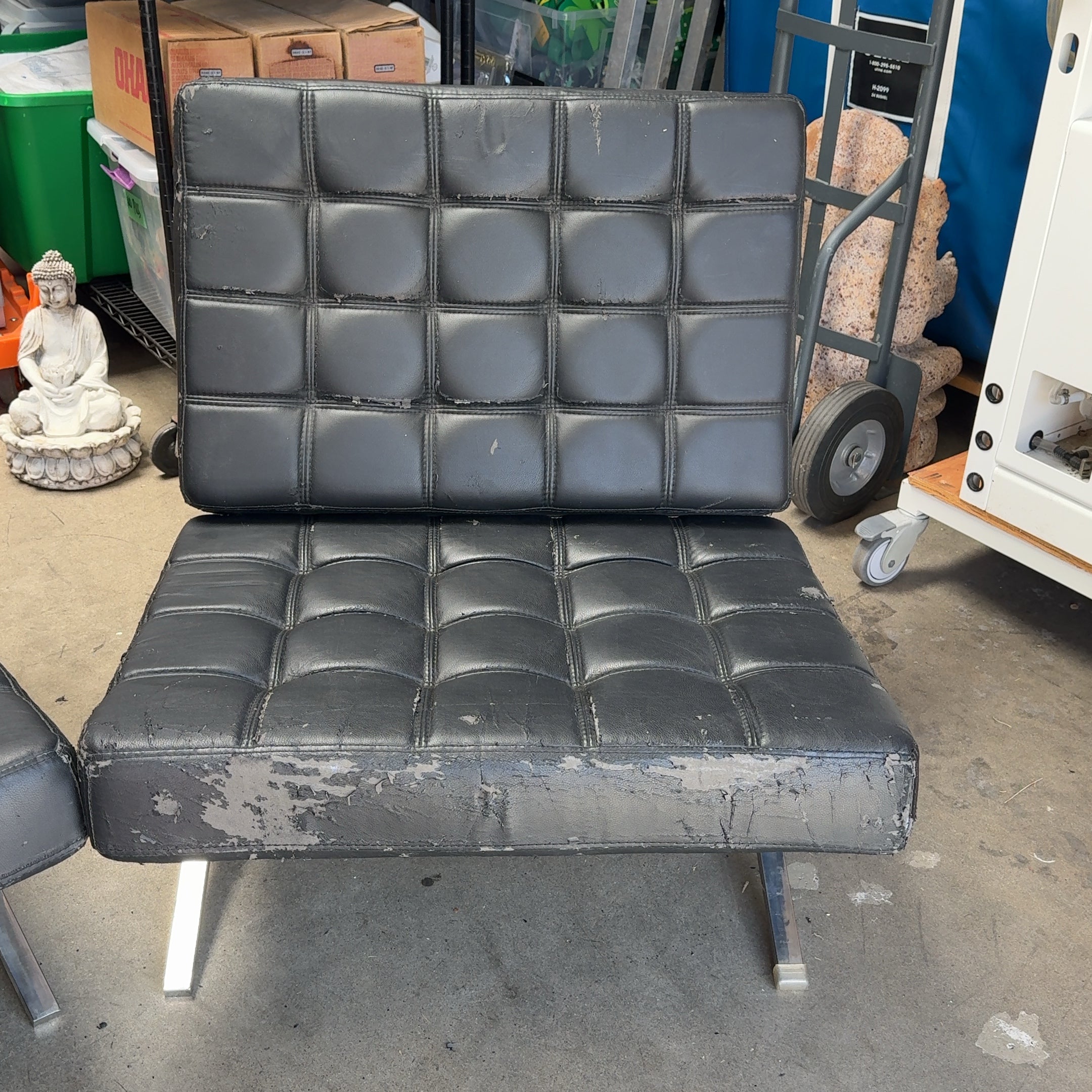 2 - MCM Barcelona Style Faux Leather Chairs *Need to be re-covered*