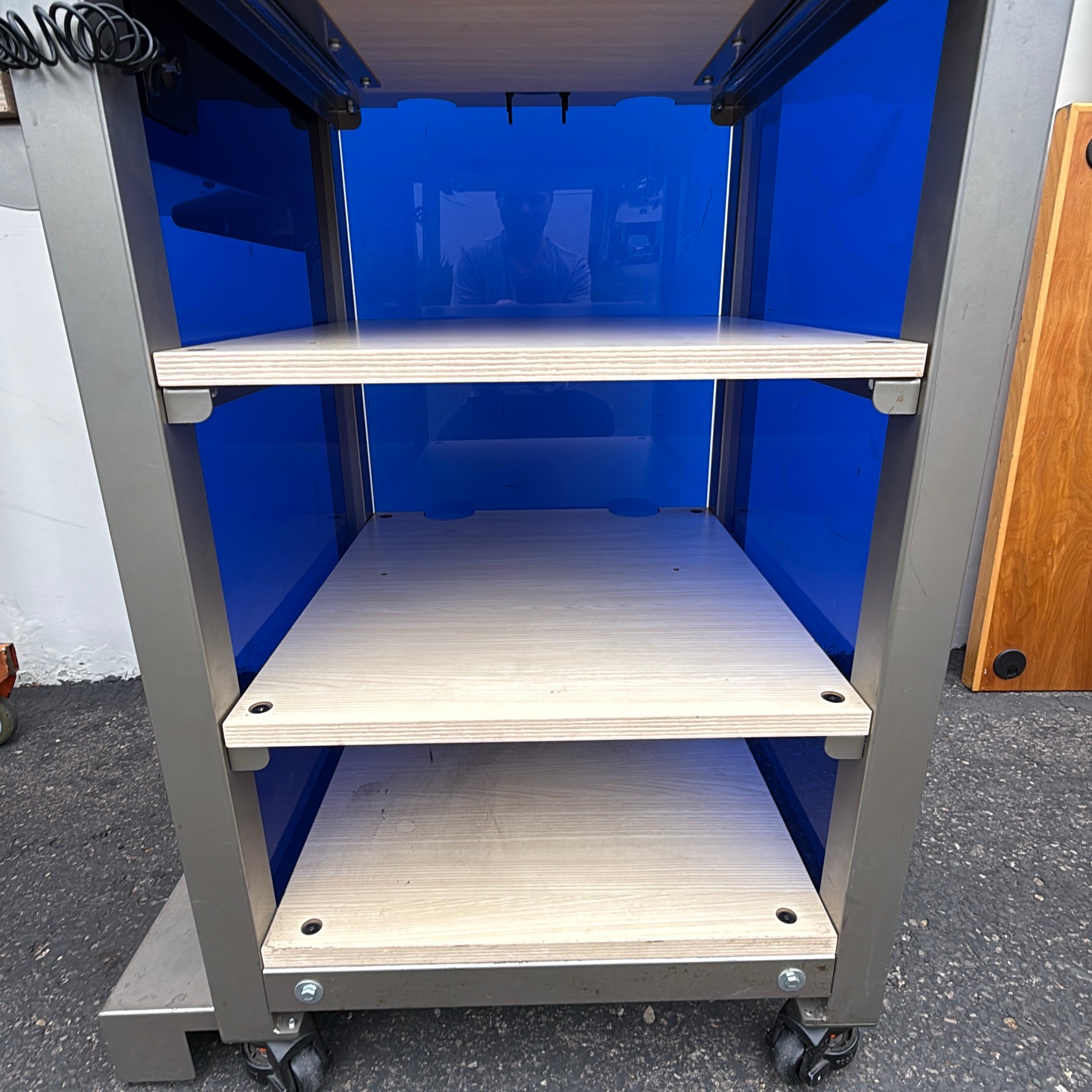 Custom Rolling Checkout Kiosk Steel, Wood, & Plexiglass