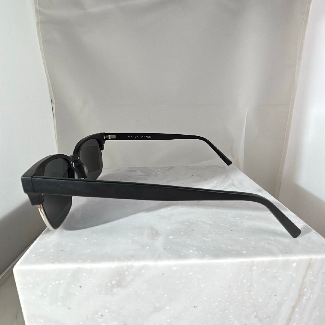 Warby Parker Ames Wide Sunglasses Black Matte Polished Silver 3103 SRW 54-18-145
