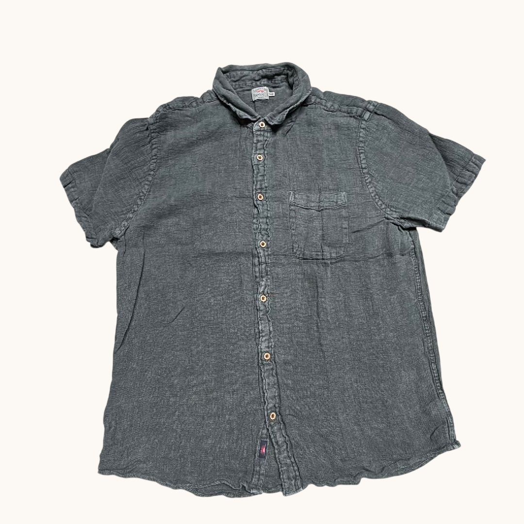 Faherty Mens 100% Linen Short Sleeve Button Down Shirt Charcoal Grey XXL