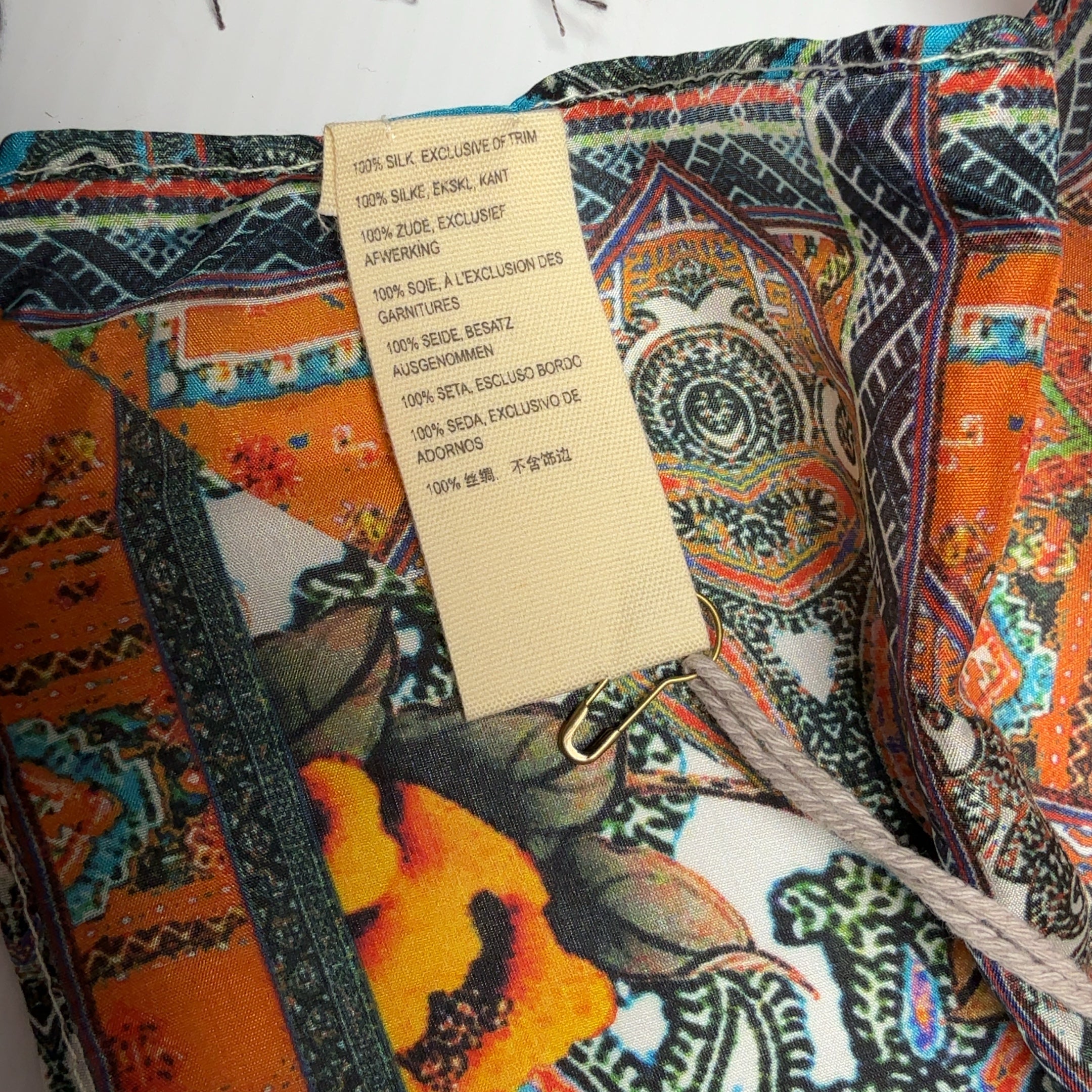 Johnny Was 100% Silk Scarf Tassels Floral Symmetrical Square 42" x 42"