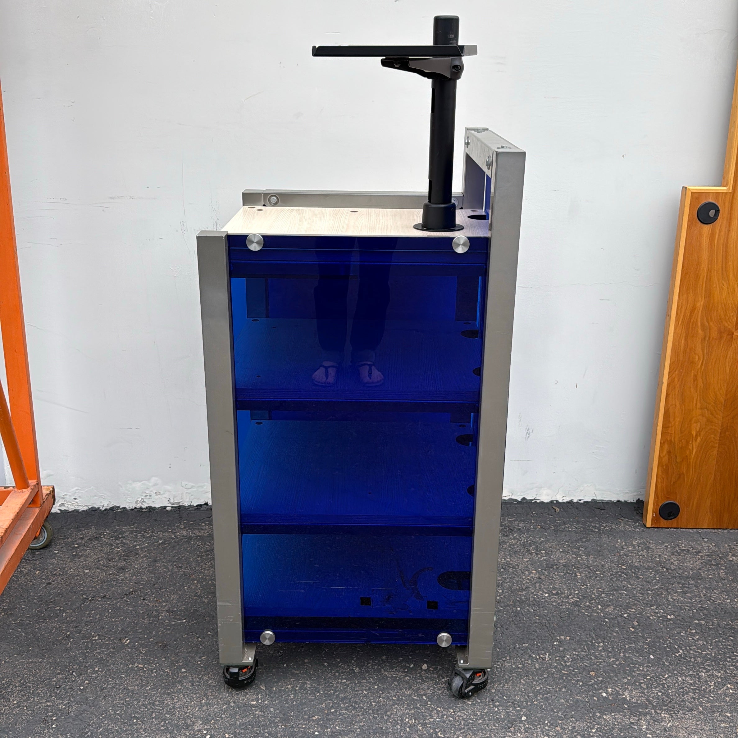 Custom Rolling Checkout Kiosk Steel, Wood, & Plexiglass