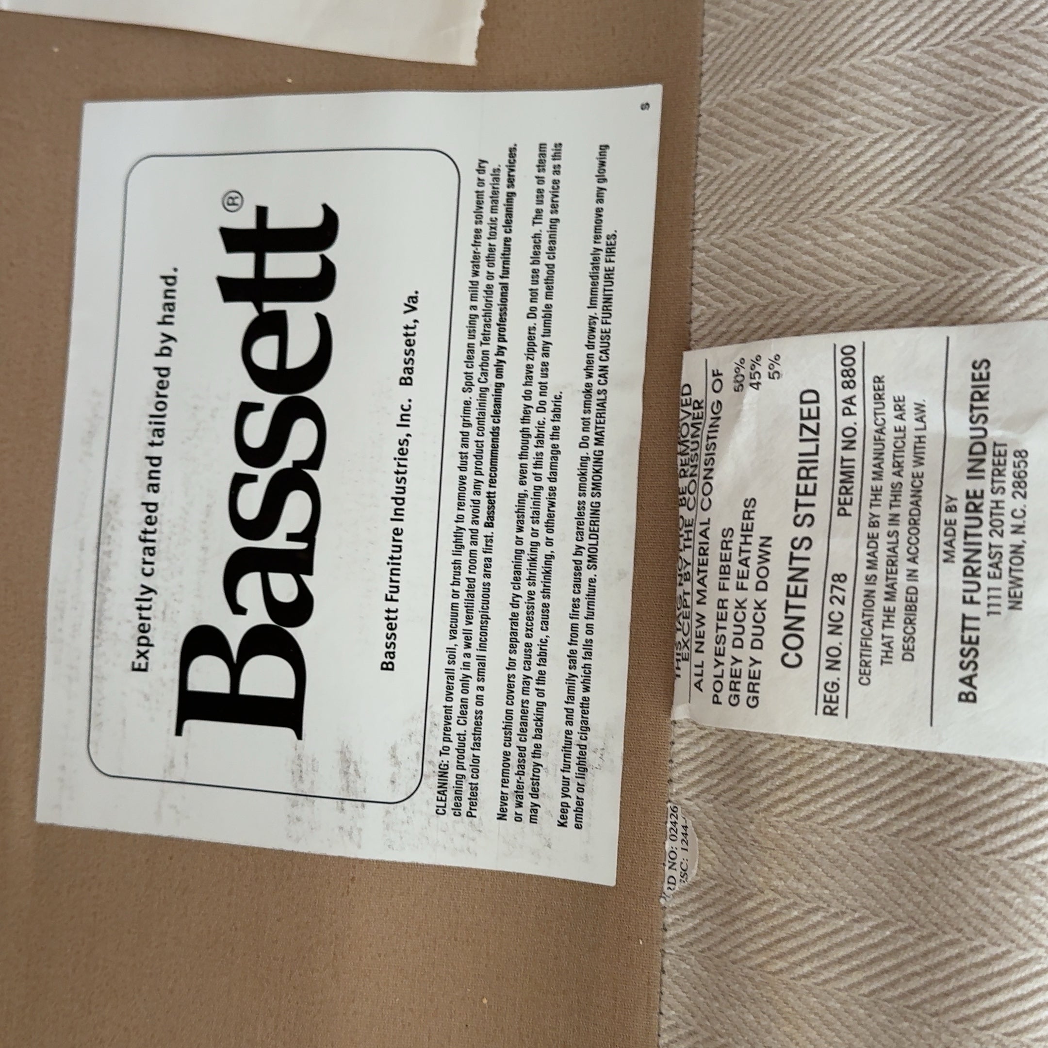 Bassett True Custom Roll Arm Sofa in Creme