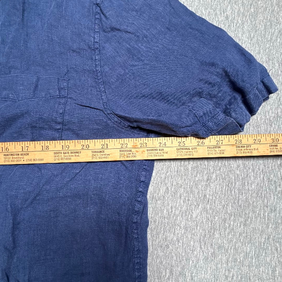 Alex Mill Mens XXL Navy Blue 100% Linen Short Sleeve Button Down Shirt