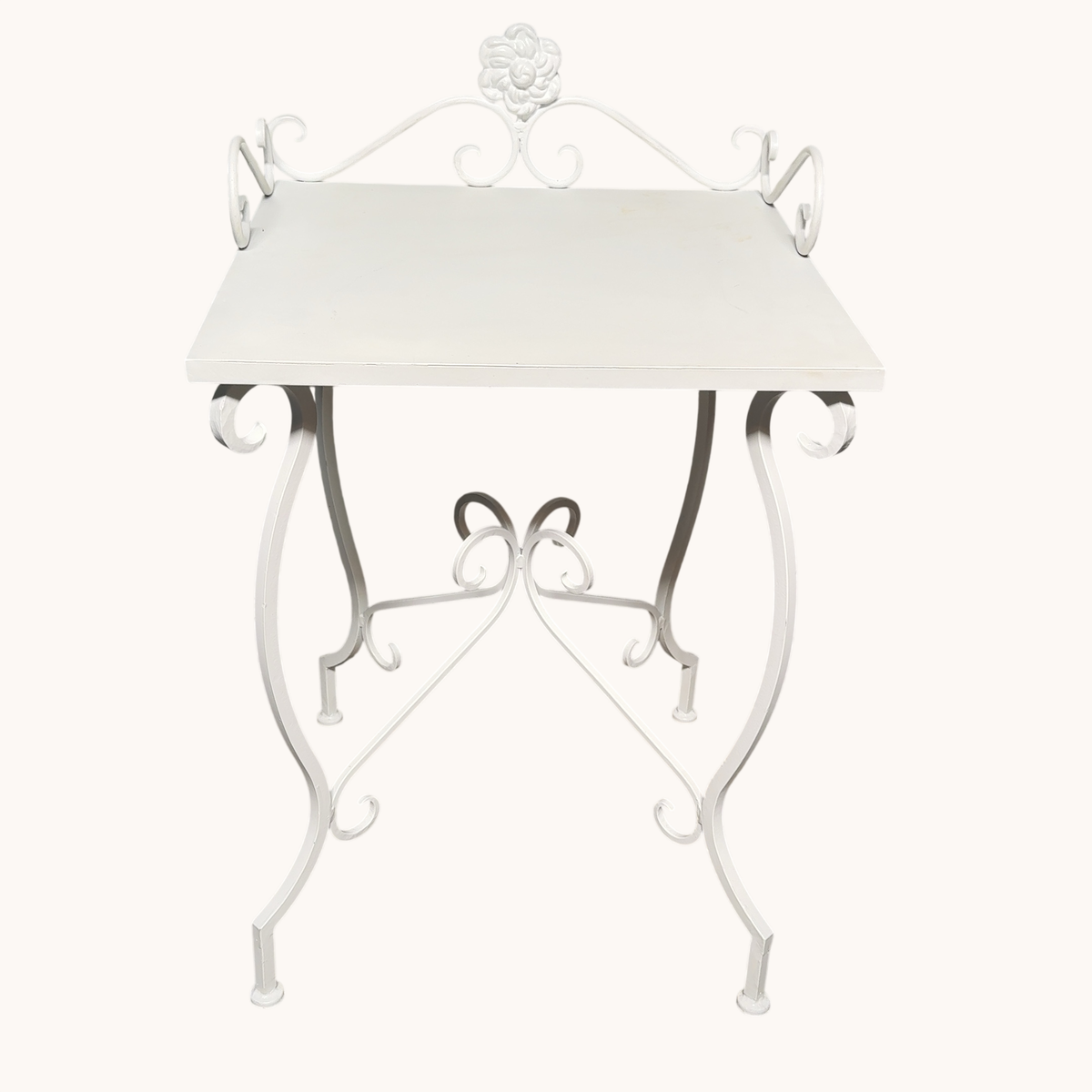 Antique-style, White Wrought Iron Side Table