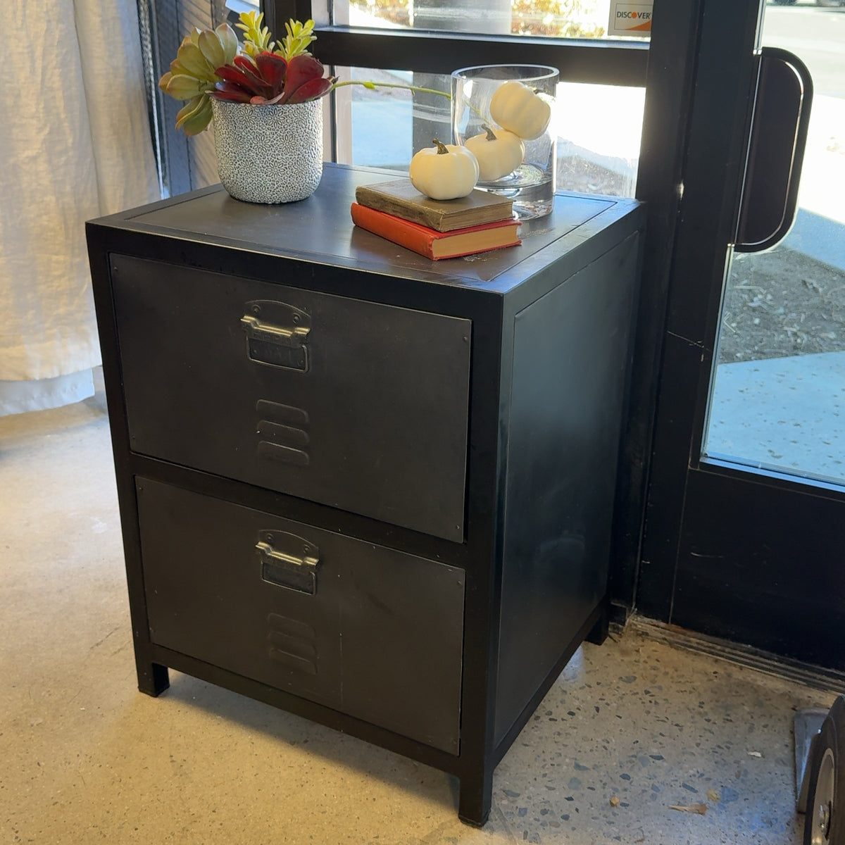 Restoration Hardware 2-Drawer Metal Nightstand / Side Table