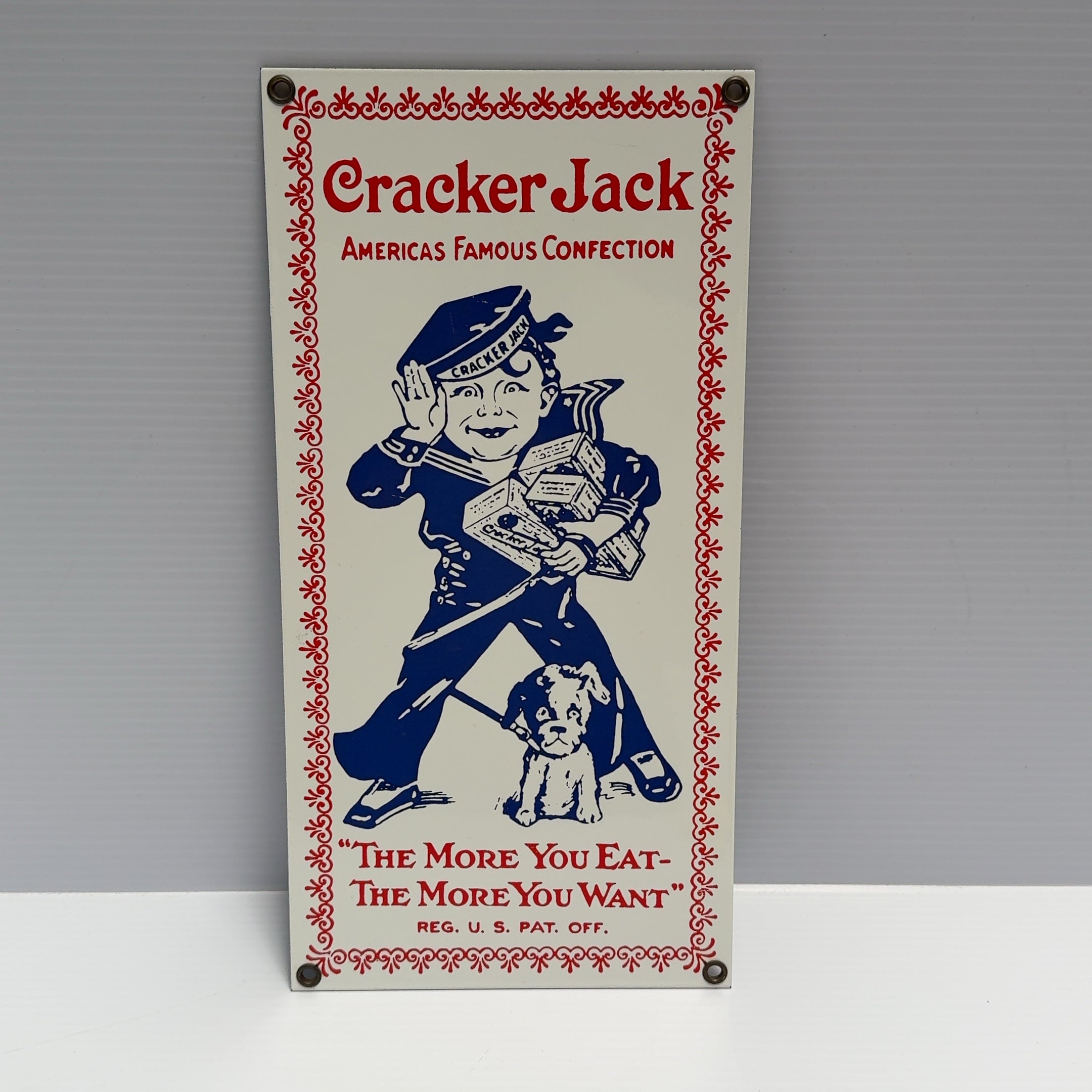 Vintage Cracker Jack Enamel Porcelain Metal Sign 12" X 6" USA Made