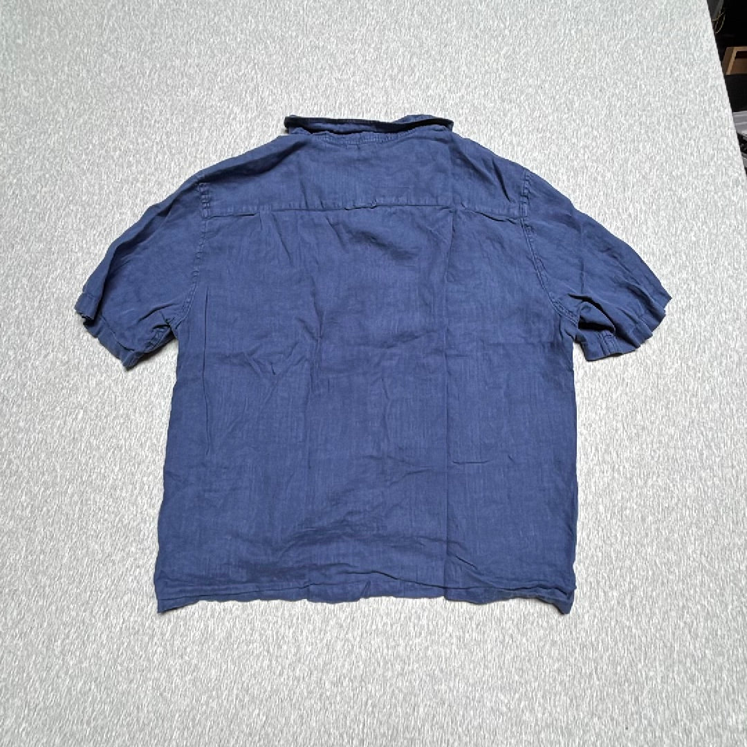 Alex Mill Mens XXL Navy Blue 100% Linen Short Sleeve Button Down Shirt