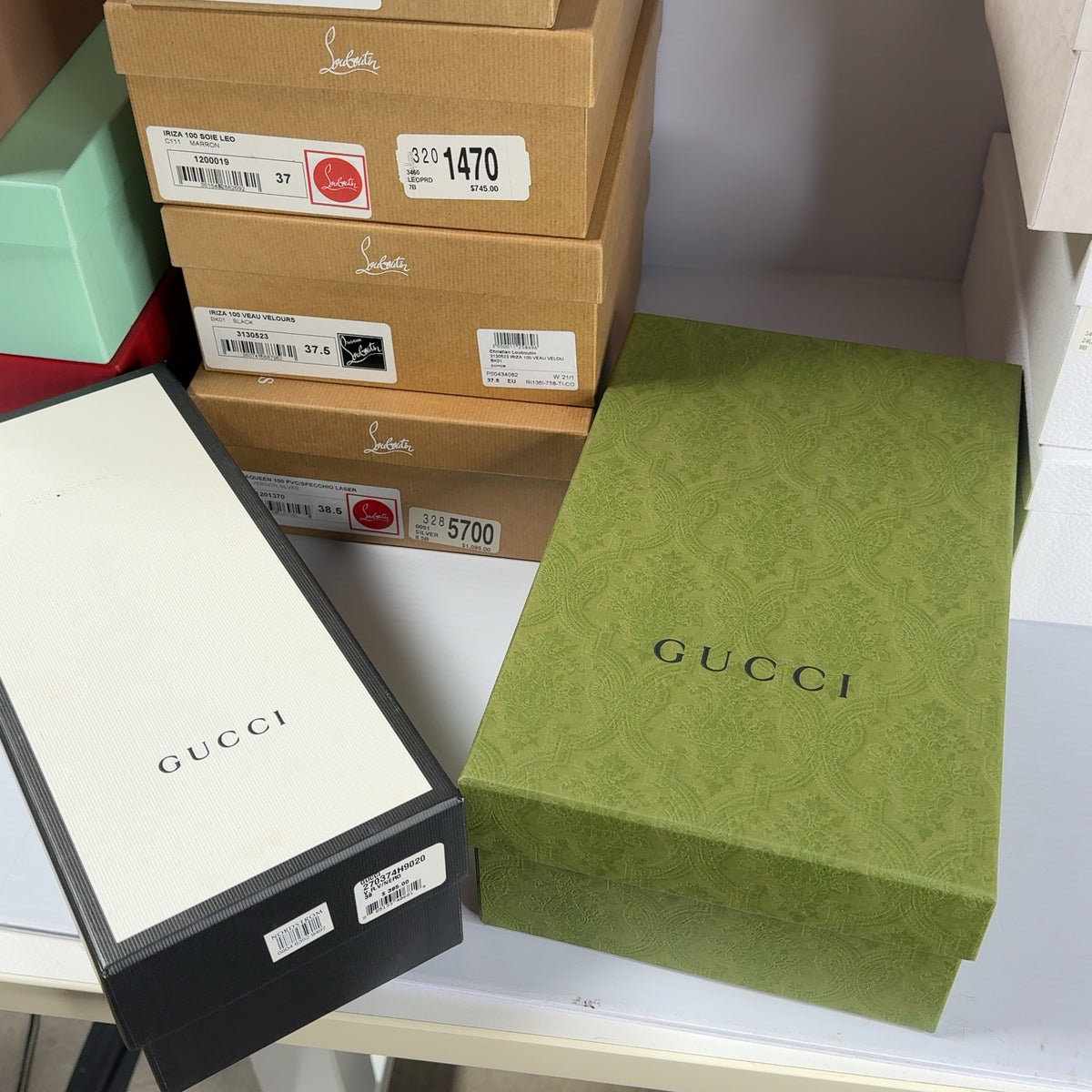 Lot of 14 Designer Shoe Boxes - Gucci, Dior, Louboutin, Jimmy Choo,...