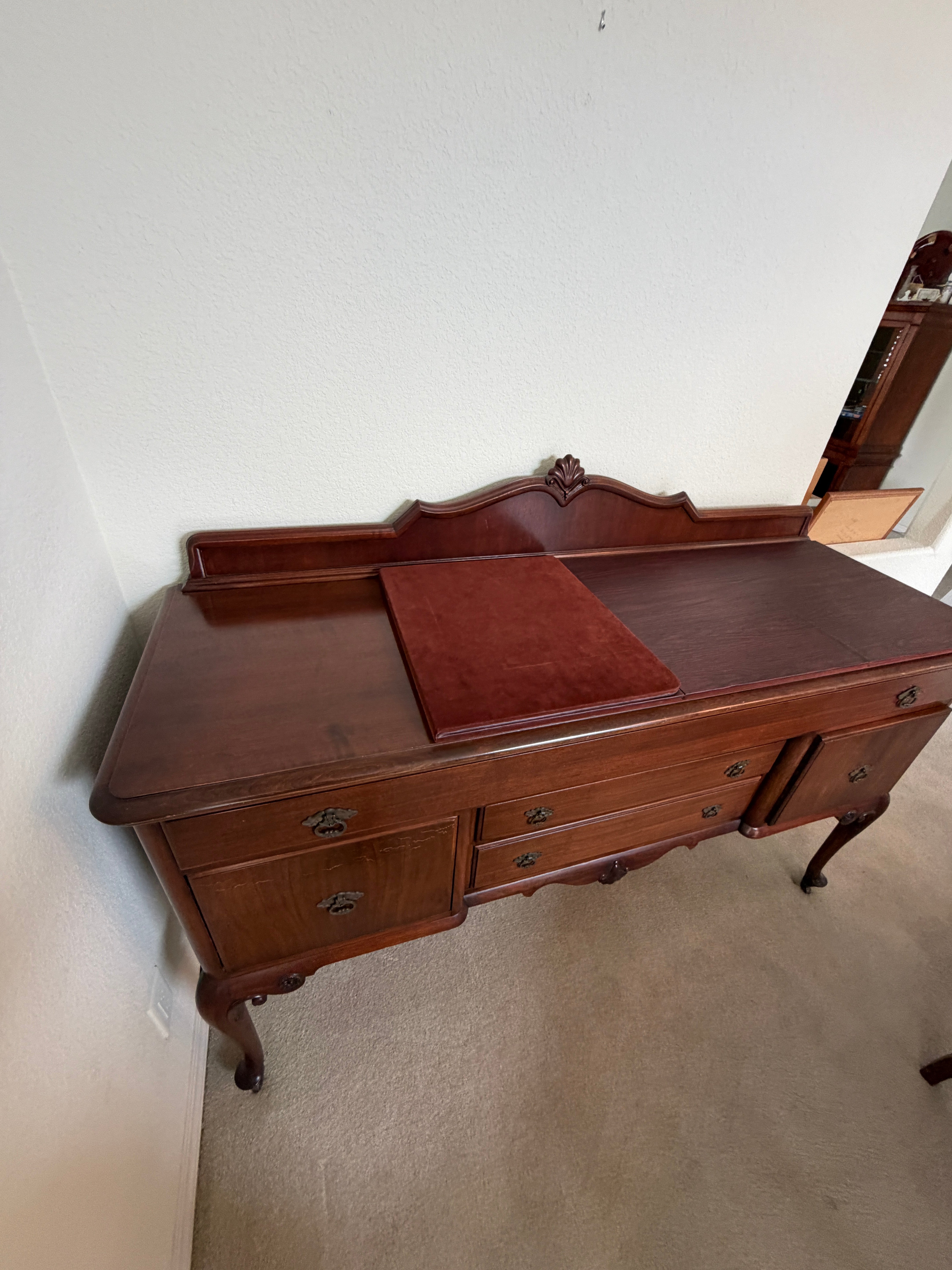 Vintage Queen Anne Mahogany Sideboard Buffet