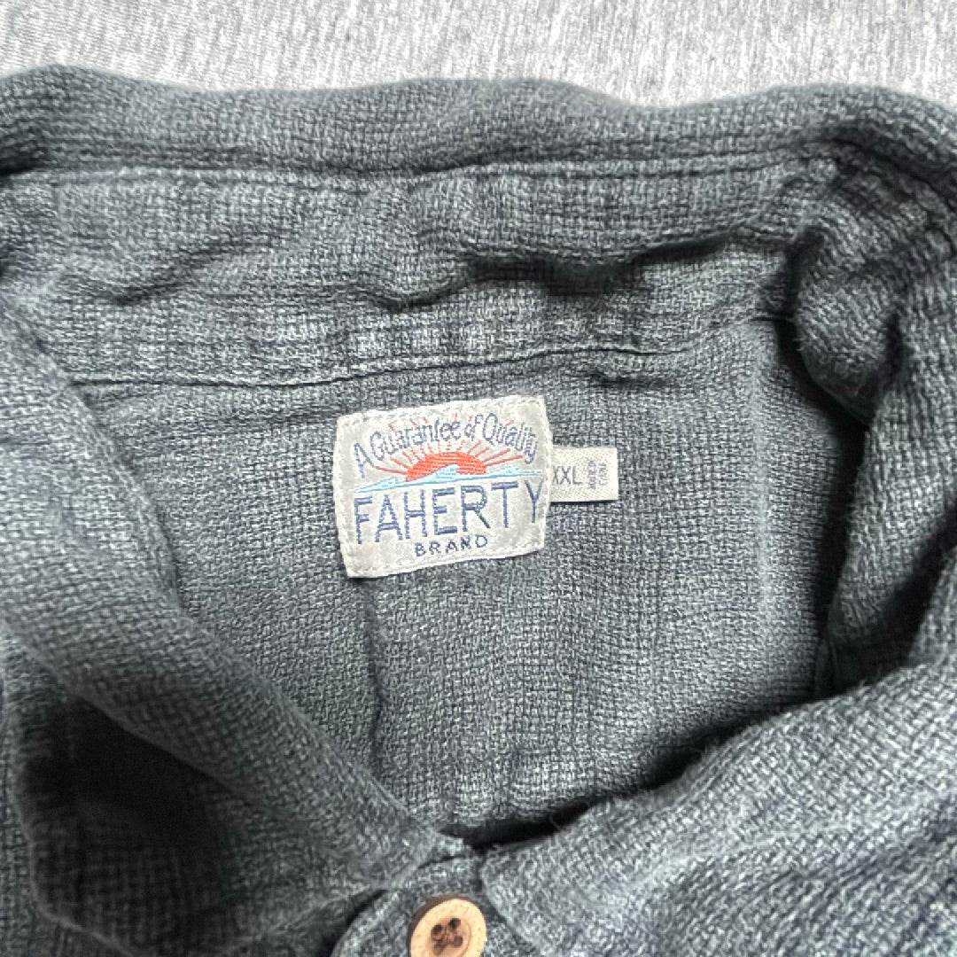 Faherty Mens 100% Linen Short Sleeve Button Down Shirt Charcoal Grey XXL