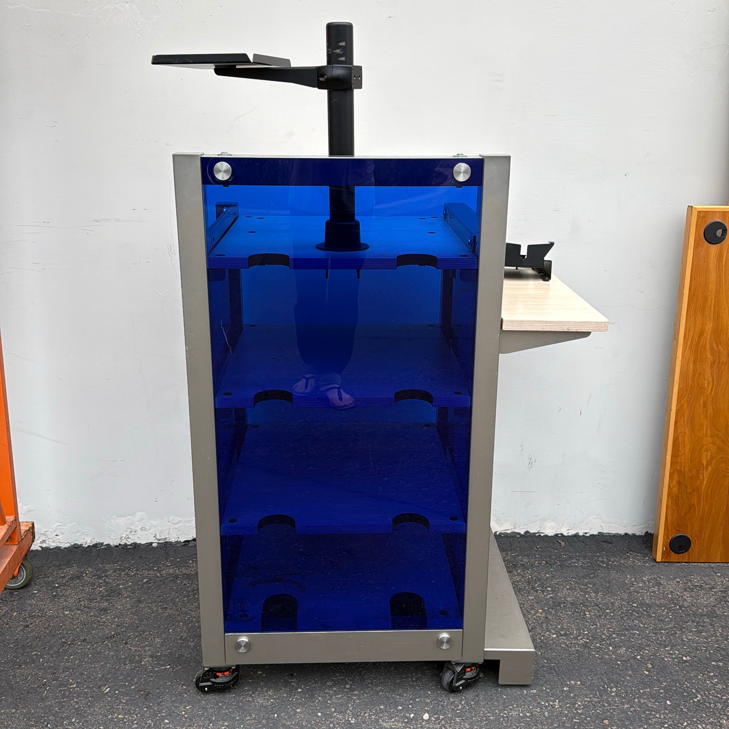 Custom Rolling Checkout Kiosk Steel, Wood, & Plexiglass