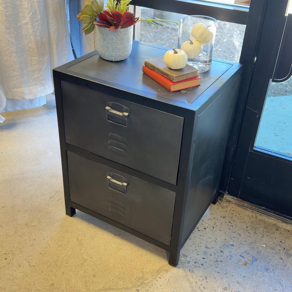 Restoration Hardware 2-Drawer Metal Nightstand / Side Table