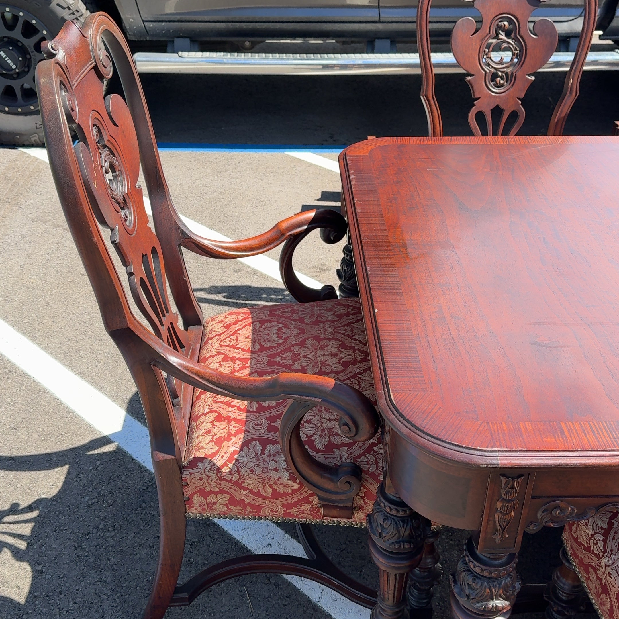 Antique 1920's Jacobean 9 Pc Dining Table Set