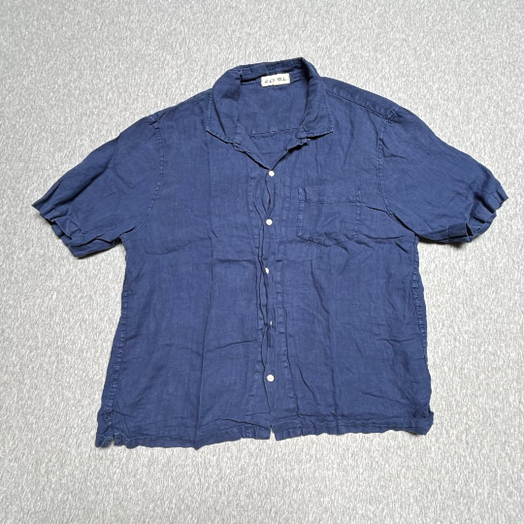 Alex Mill Mens XXL Navy Blue 100% Linen Short Sleeve Button Down Shirt