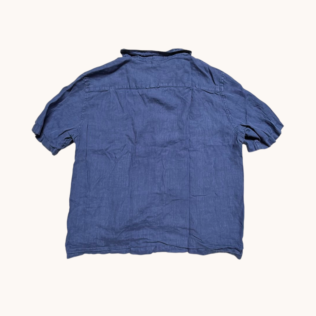 Alex Mill Mens XXL Navy Blue 100% Linen Short Sleeve Button Down Shirt