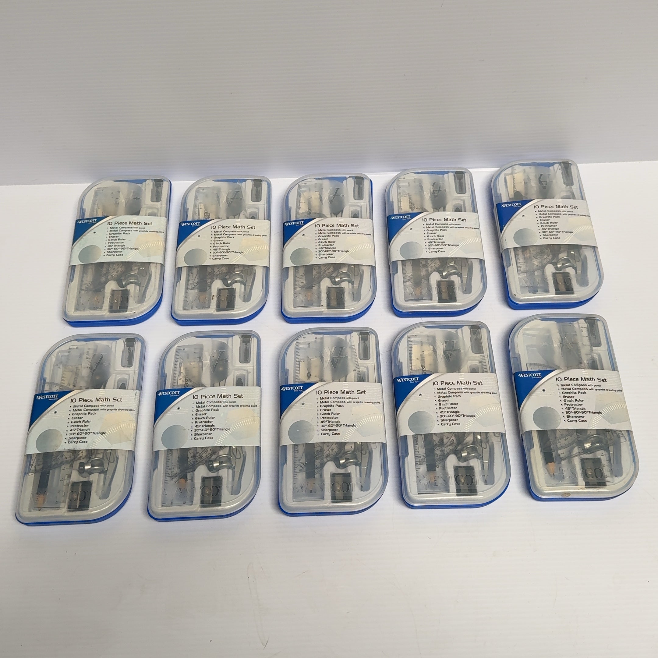 Lot of 10 - Westcott 10-Piece Math Set for Students Compass Eraser Graphite