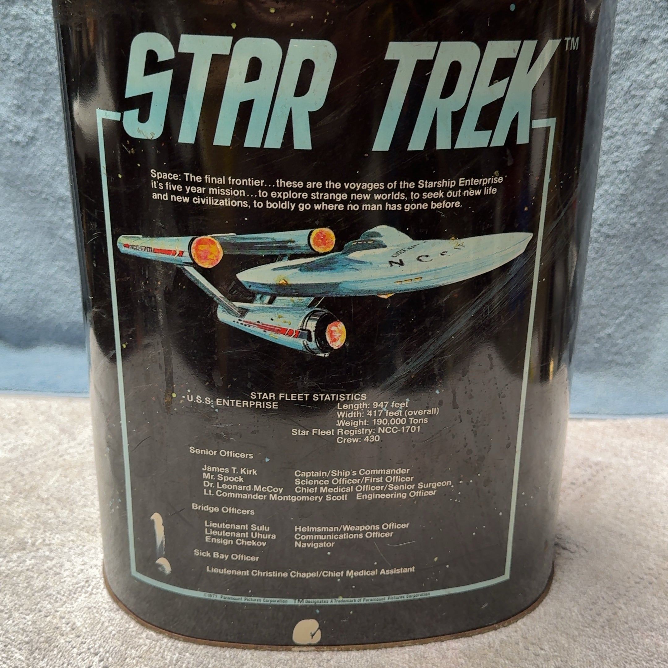 Rare! 1977 Star Trek USS Enterprise Metal Trash Can