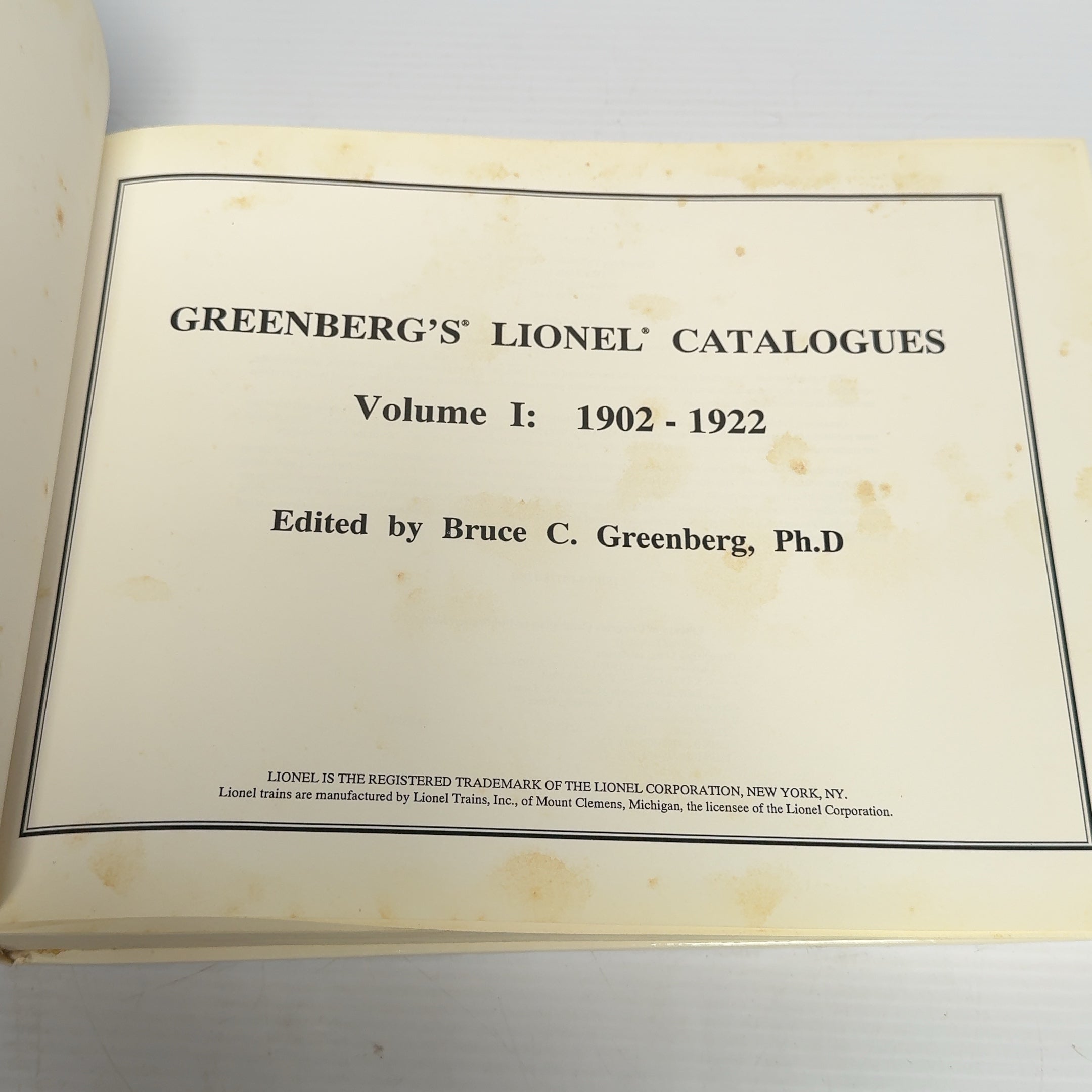 Greenberg's Lionel Catalogue Book 1902-1922 First Edition HC Bruce C. Greenberg