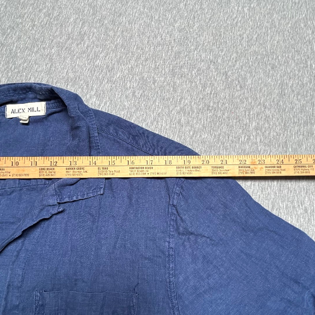 Alex Mill Mens XXL Navy Blue 100% Linen Short Sleeve Button Down Shirt