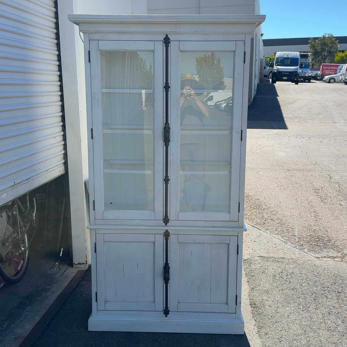 Beautiful Bronwyn Style Alabaster Lighted Solid Wood Hutch / Cabinet