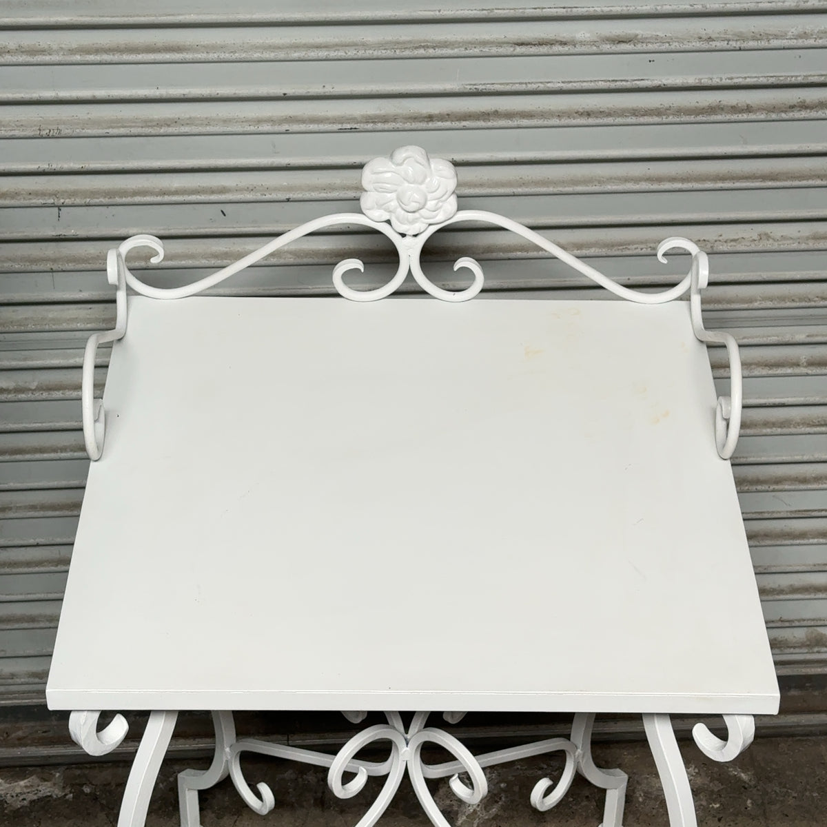 Antique-style, White Wrought Iron Side Table