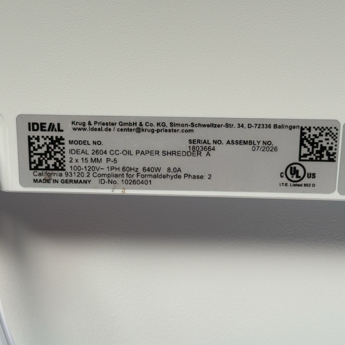 ideal. 2604 Cross-cut Oil Shredder NEW!
