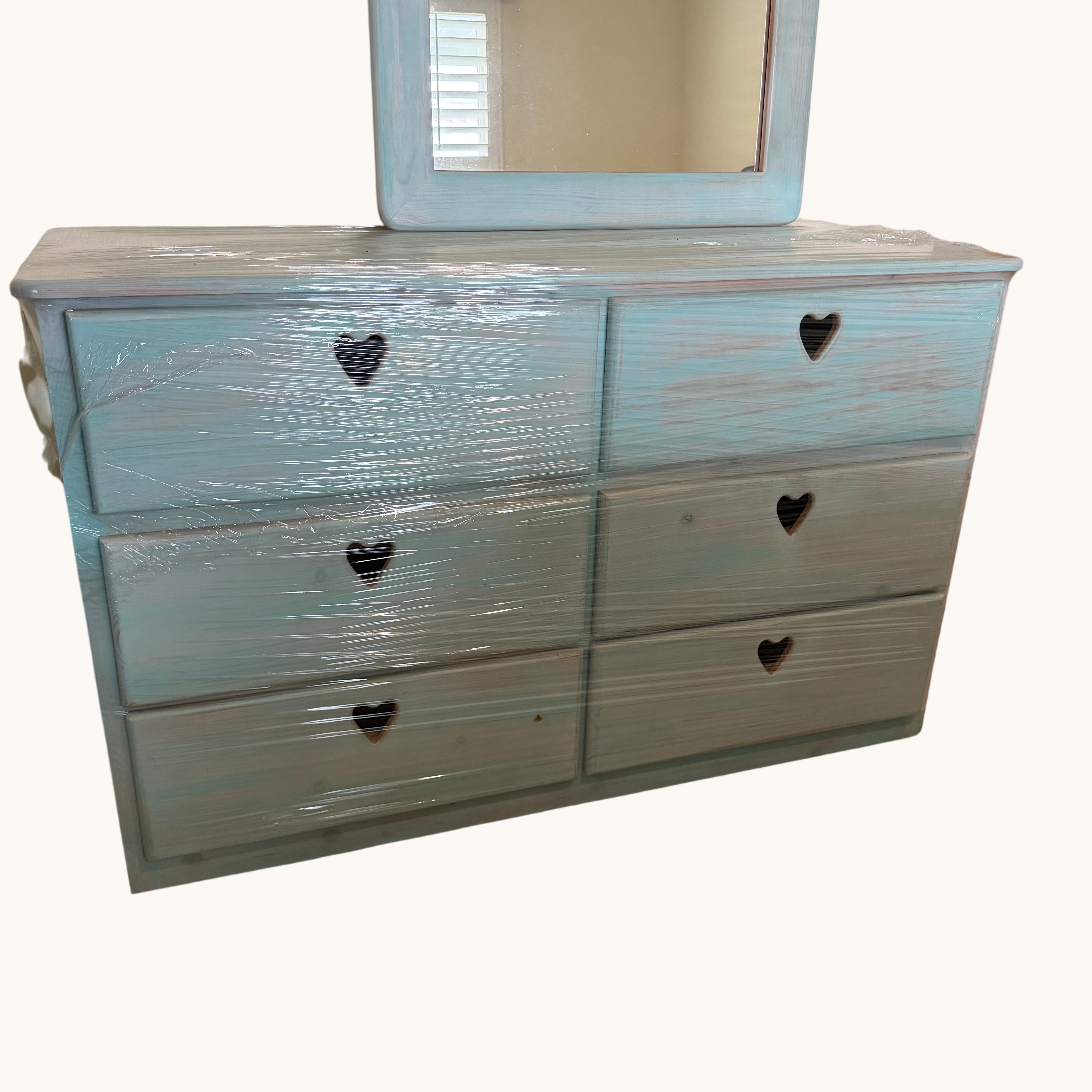 3-Piece Girls Solid Wood Aqua Blue Bedroom Set (Dresser, Nightstand, Mirror)