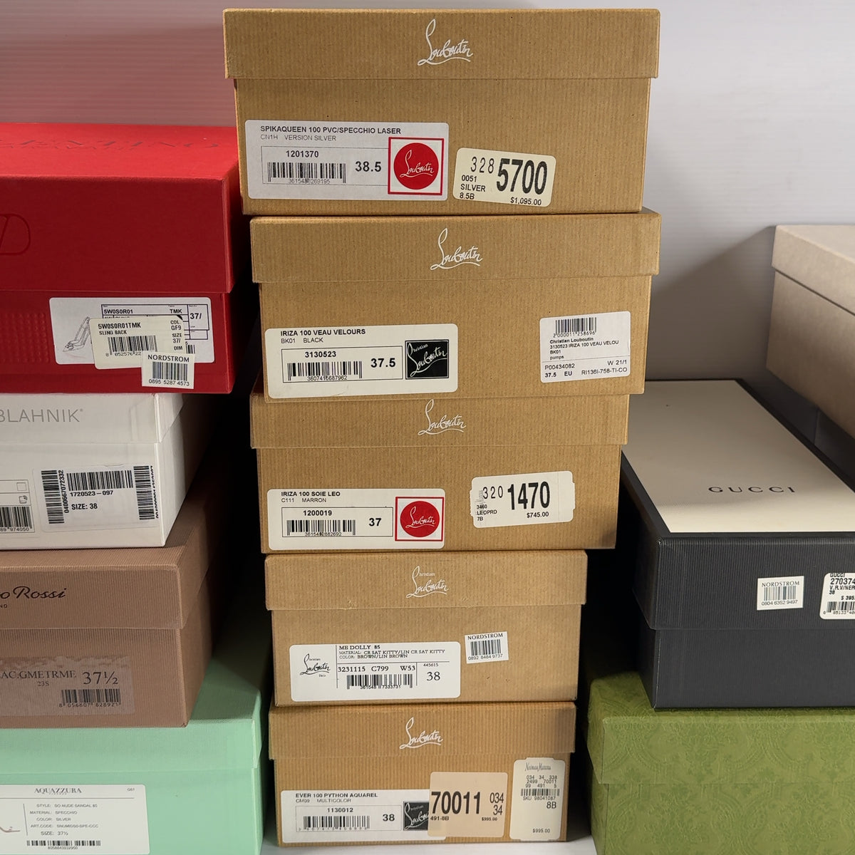 Lot of 14 Designer Shoe Boxes - Gucci, Dior, Louboutin, Jimmy Choo,...