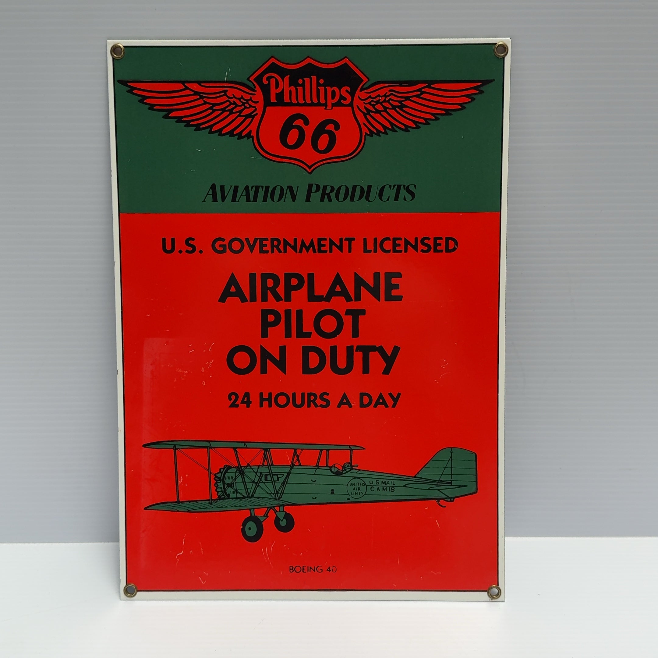 Vintage Boeing Phillips 66 Porcelain Sign Rare US Govt Airplane Pilot Gas Oil